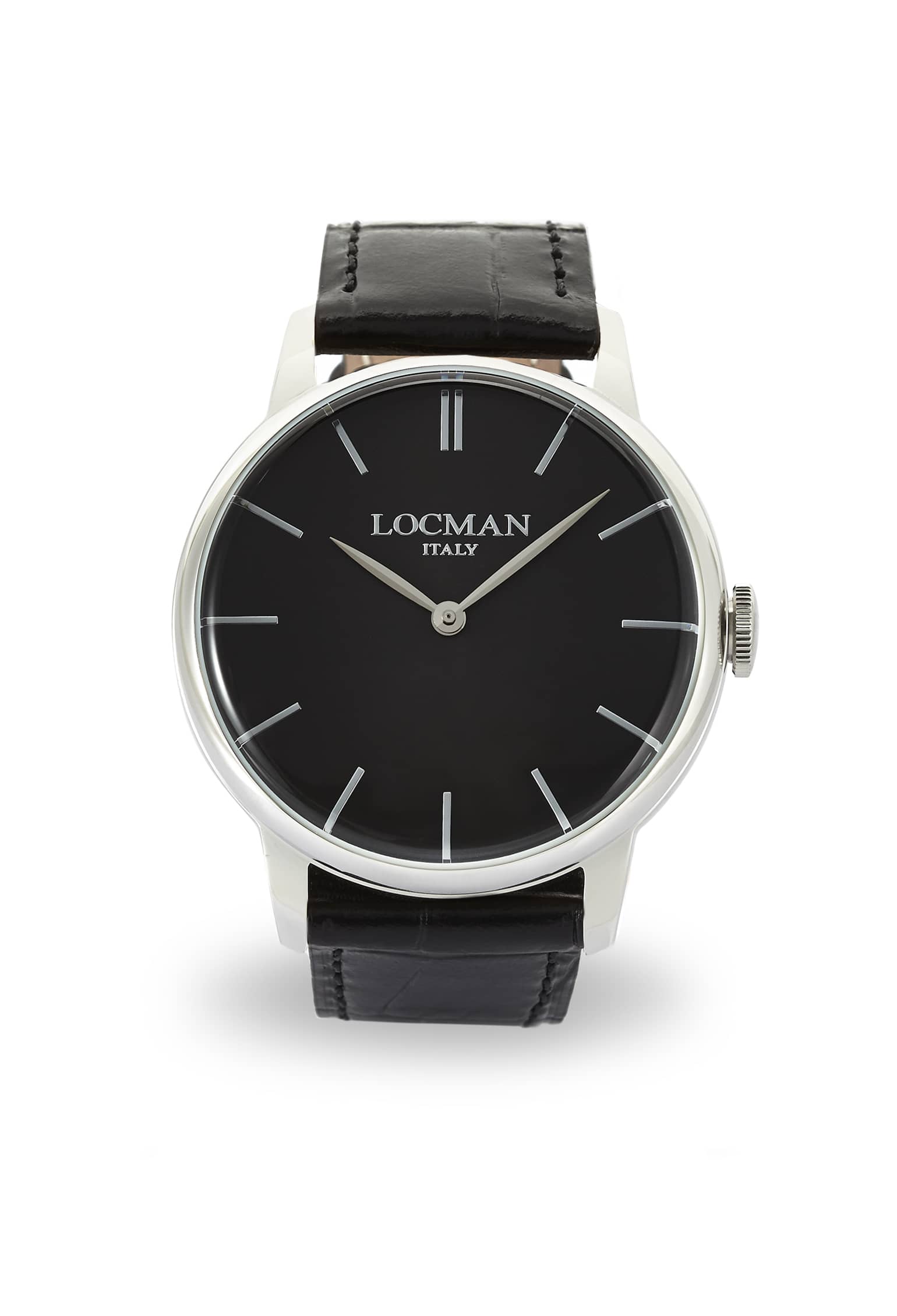 1960U Time Only 41MM - Steel - Black-Leather-Black-Applied Indexes-Nickel