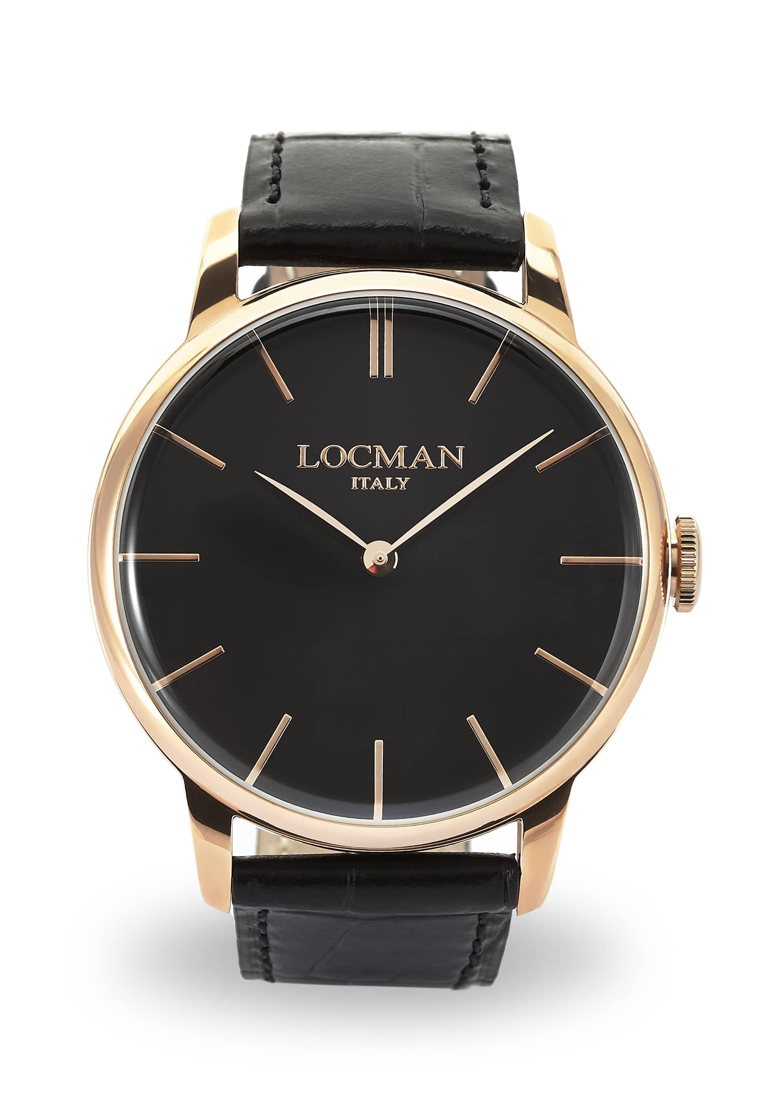 1960U Time Only 41 MM - PVD Rose Gold Steel - Black-Leather-Black-Applied Indexes-Rose Gold