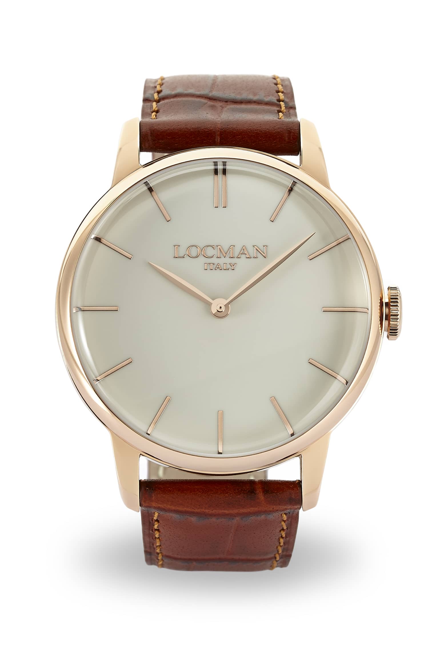 1960U Time Only 41 MM - PVD Rose Gold Steel - Ivory-Leather-Brown-Applied Indexes-Rose Gold