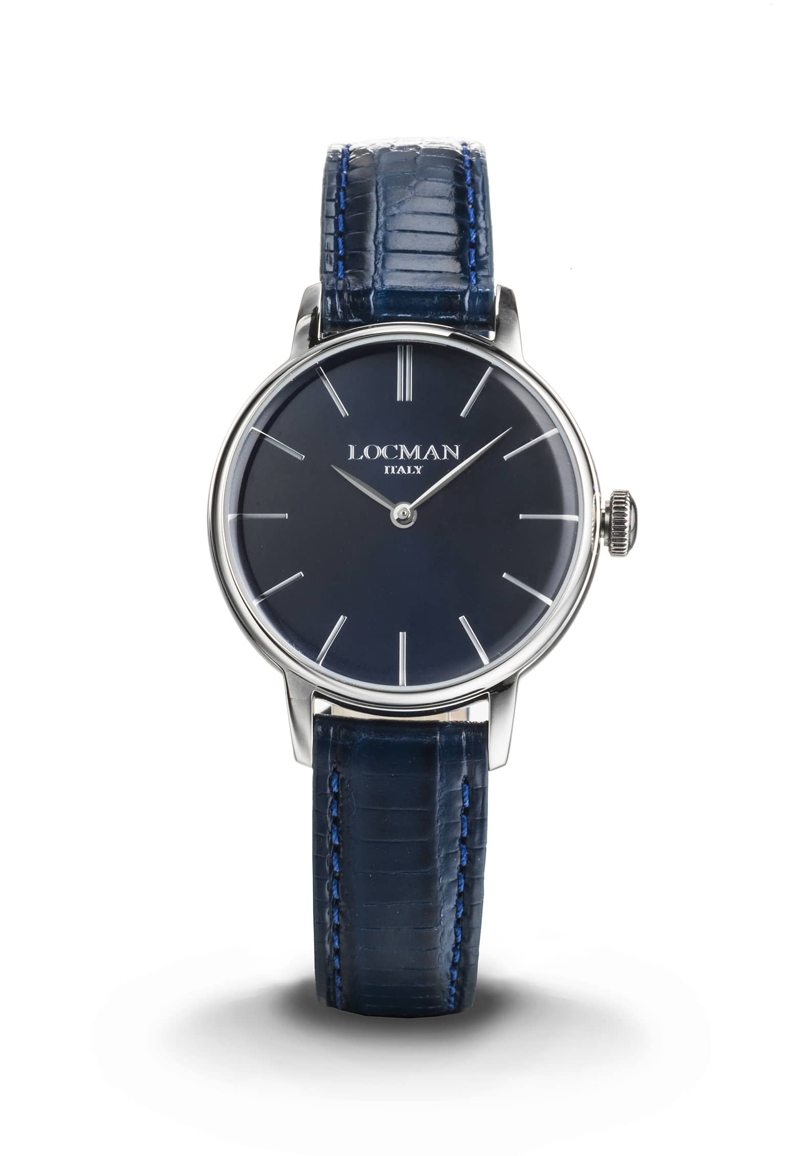 1960L Solo Tempo - Acciaio - Blu-Pelle-Blu-Indici Applicati-Nichel