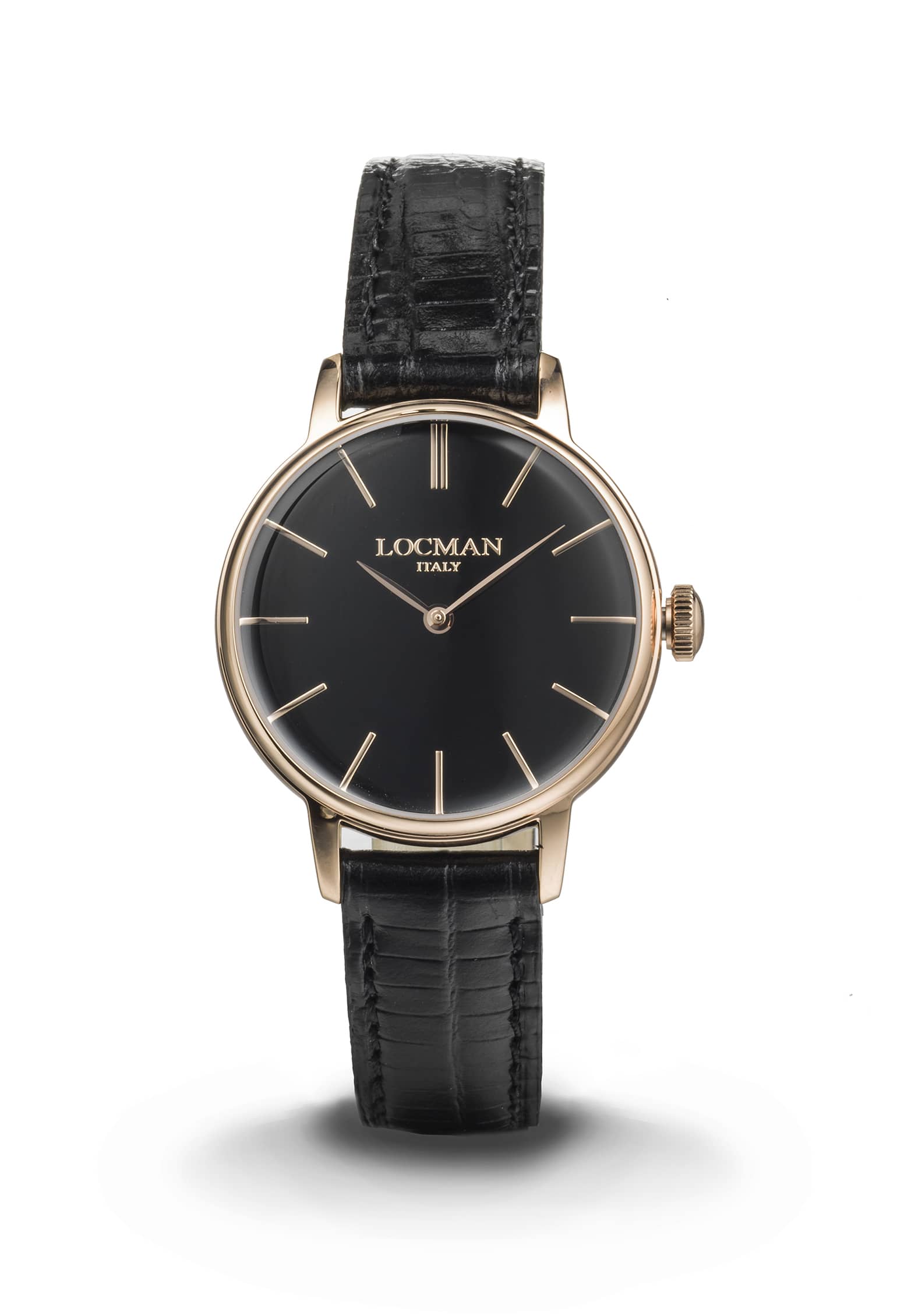 1960L Solo Tempo - Acciaio PVD Rose Gold - Nero-Pelle-Nero-Indici Applicati-Rose Gold