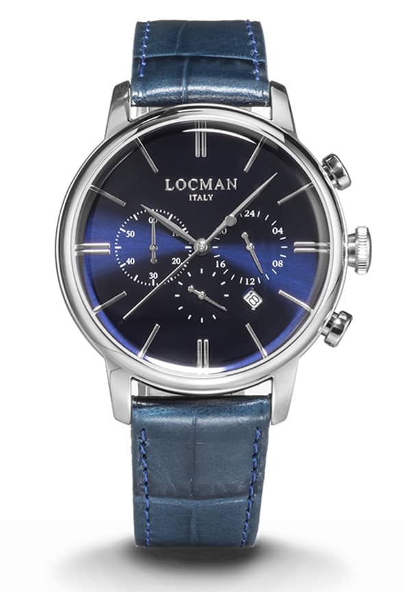 1960U Cronografo 41 MM - Acciaio - Blu-Pelle-Blu-Indici Applicati-Nichel