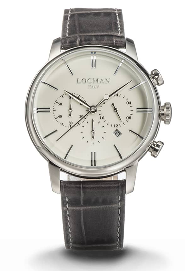 1960U Cronografo 41 MM - Acciaio - Avorio-Pelle-Grigio-Indici Applicati-Nichel