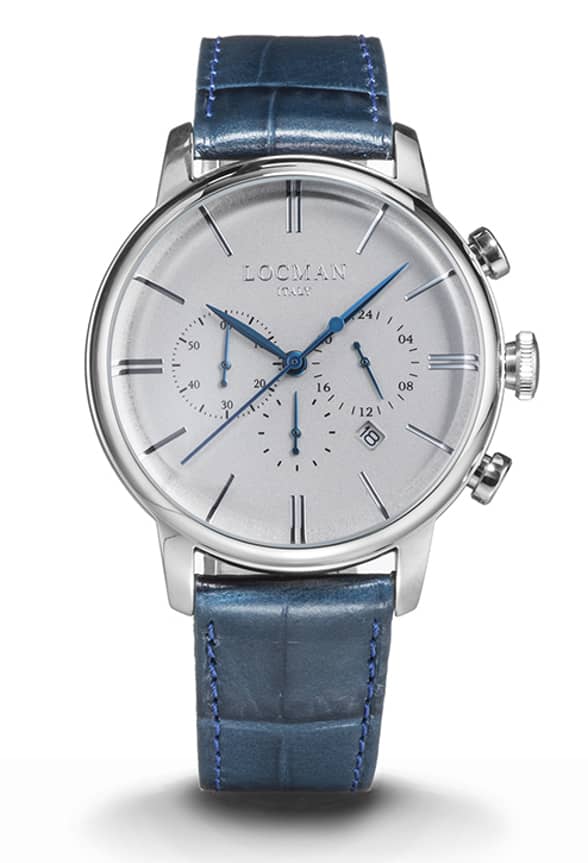1960U Cronografo 41 MM - Acciaio - Argento-Pelle-Blu-Indici Applicati-Nichel