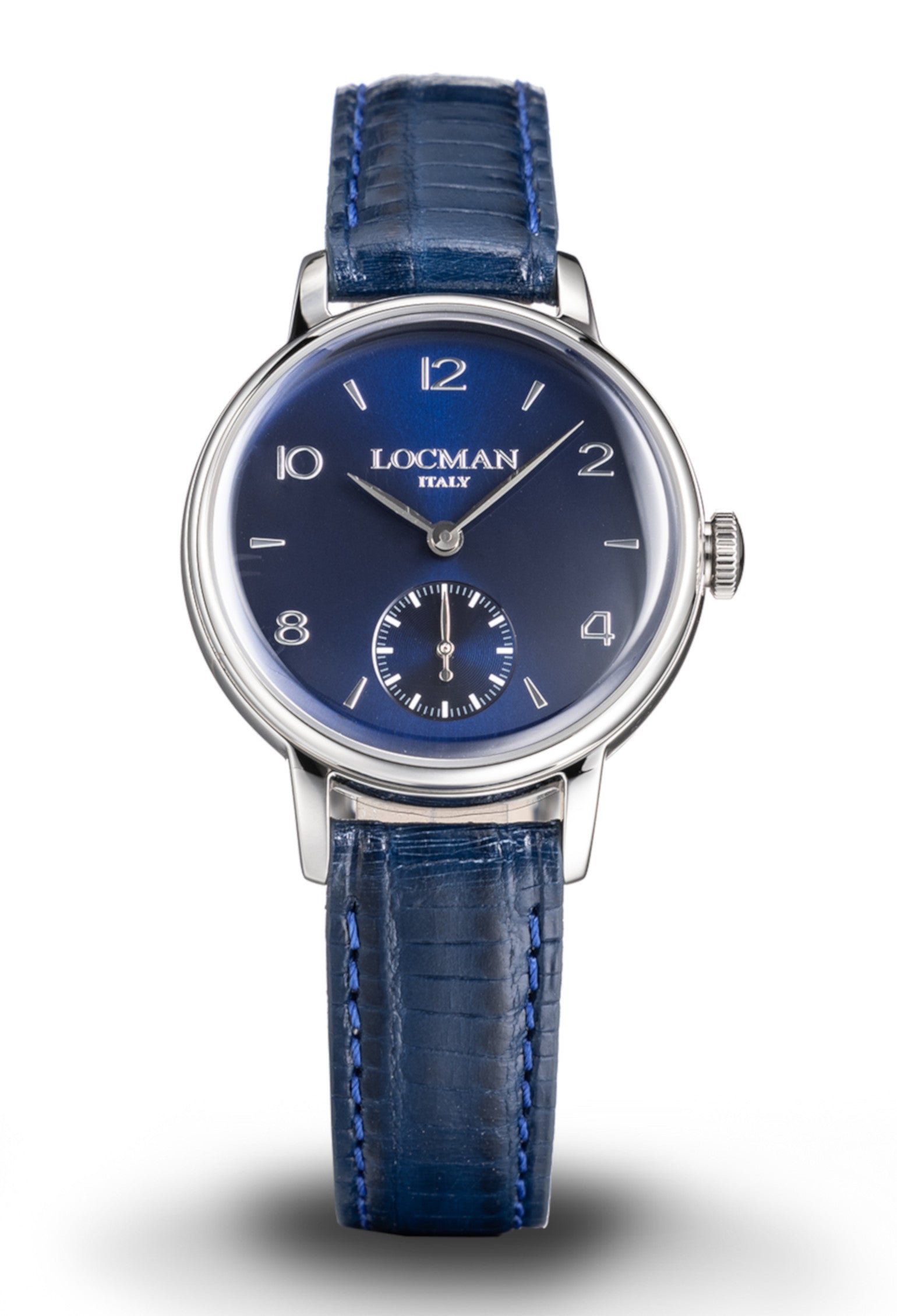 1960L Solo Tempo con Secondi - Acciaio - Blu-Pelle-Blu-Numeri Applicati-Nichel