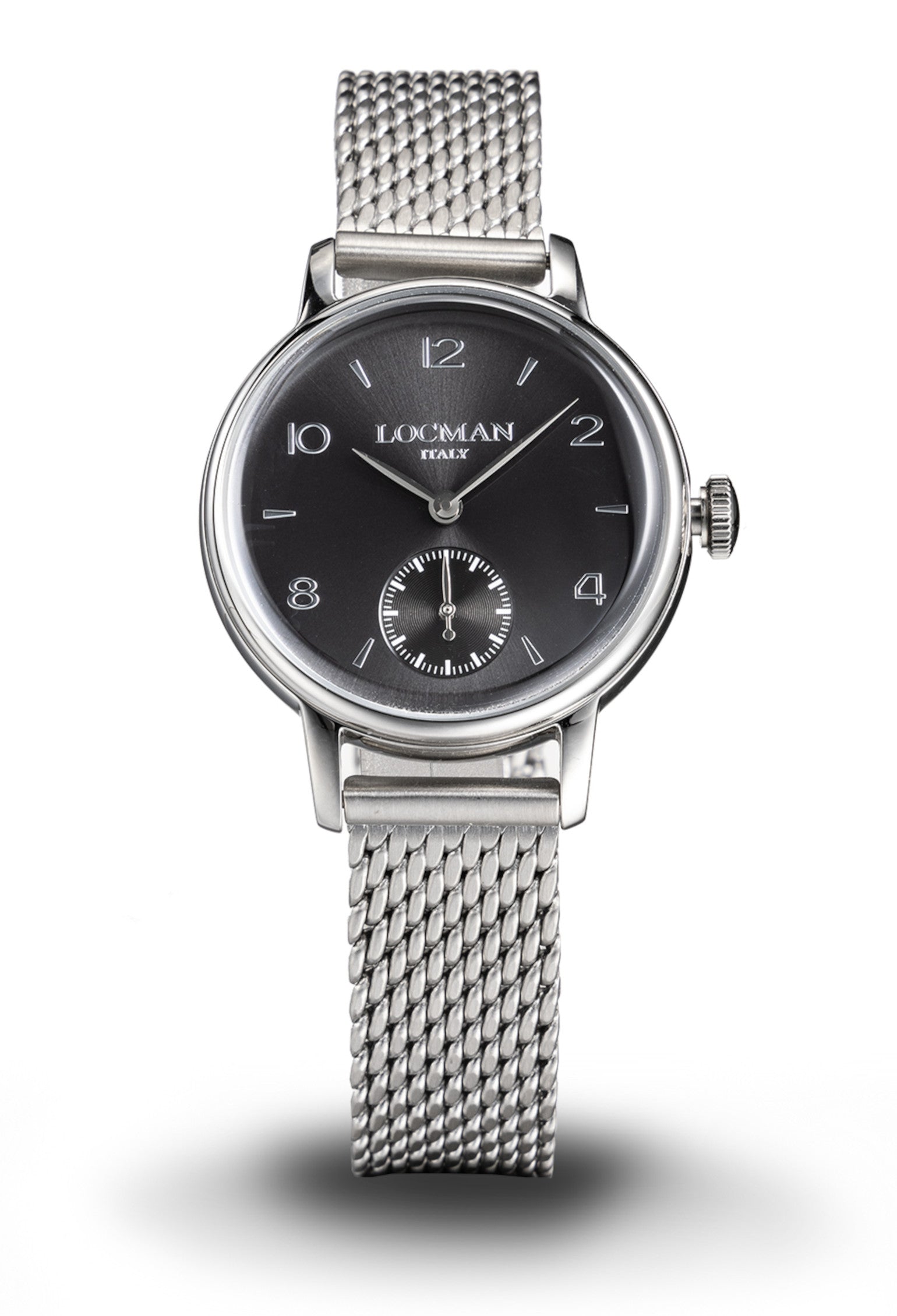1960L Solo Tempo con Secondi - Acciaio - Nero-Bracciale Maglia Milano-Acciaio-Numeri Applicati-Nichel