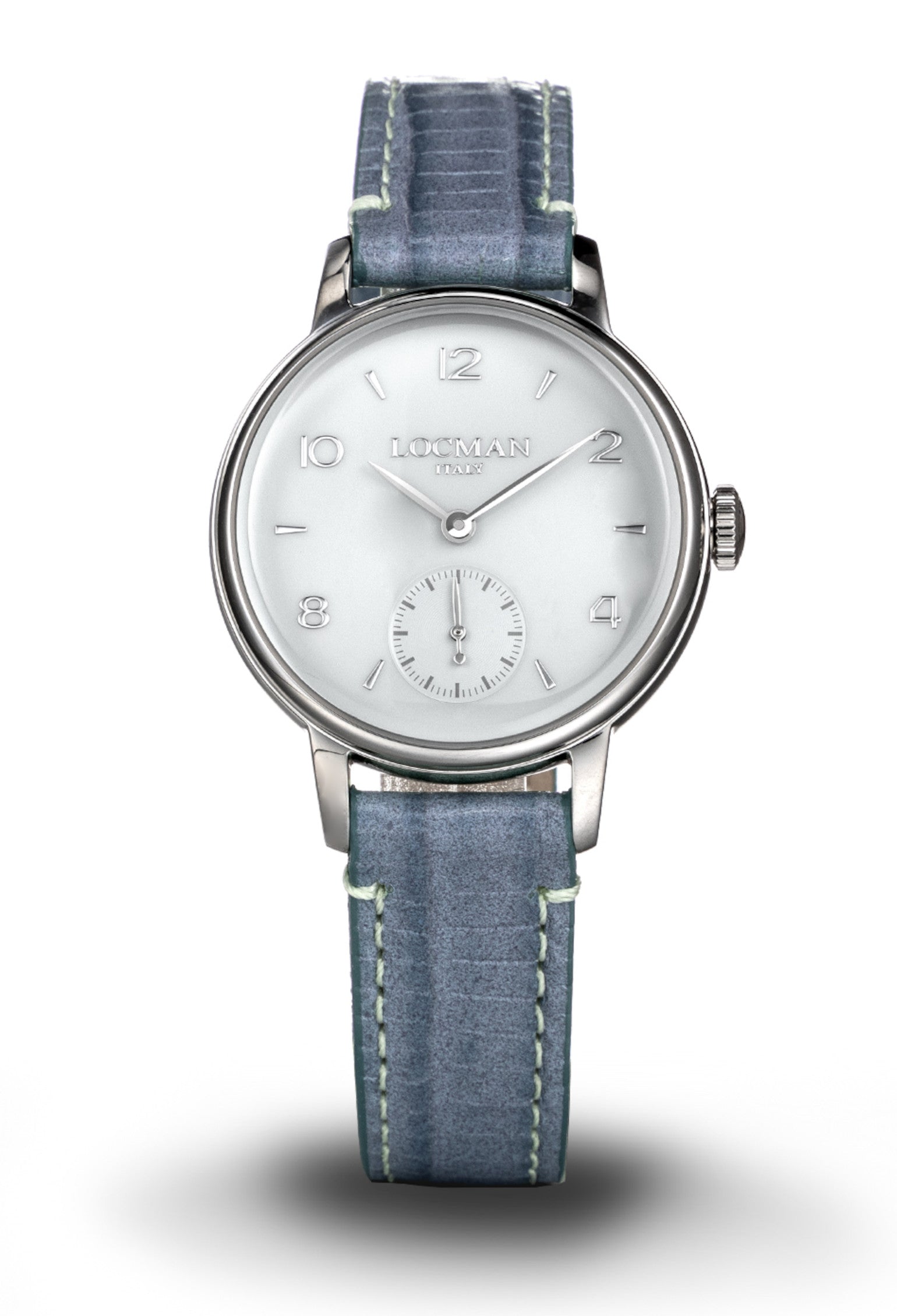 1960L Solo Tempo con Secondi - Acciaio - Bianco-Pelle-Sky-Numeri Applicati-Nichel