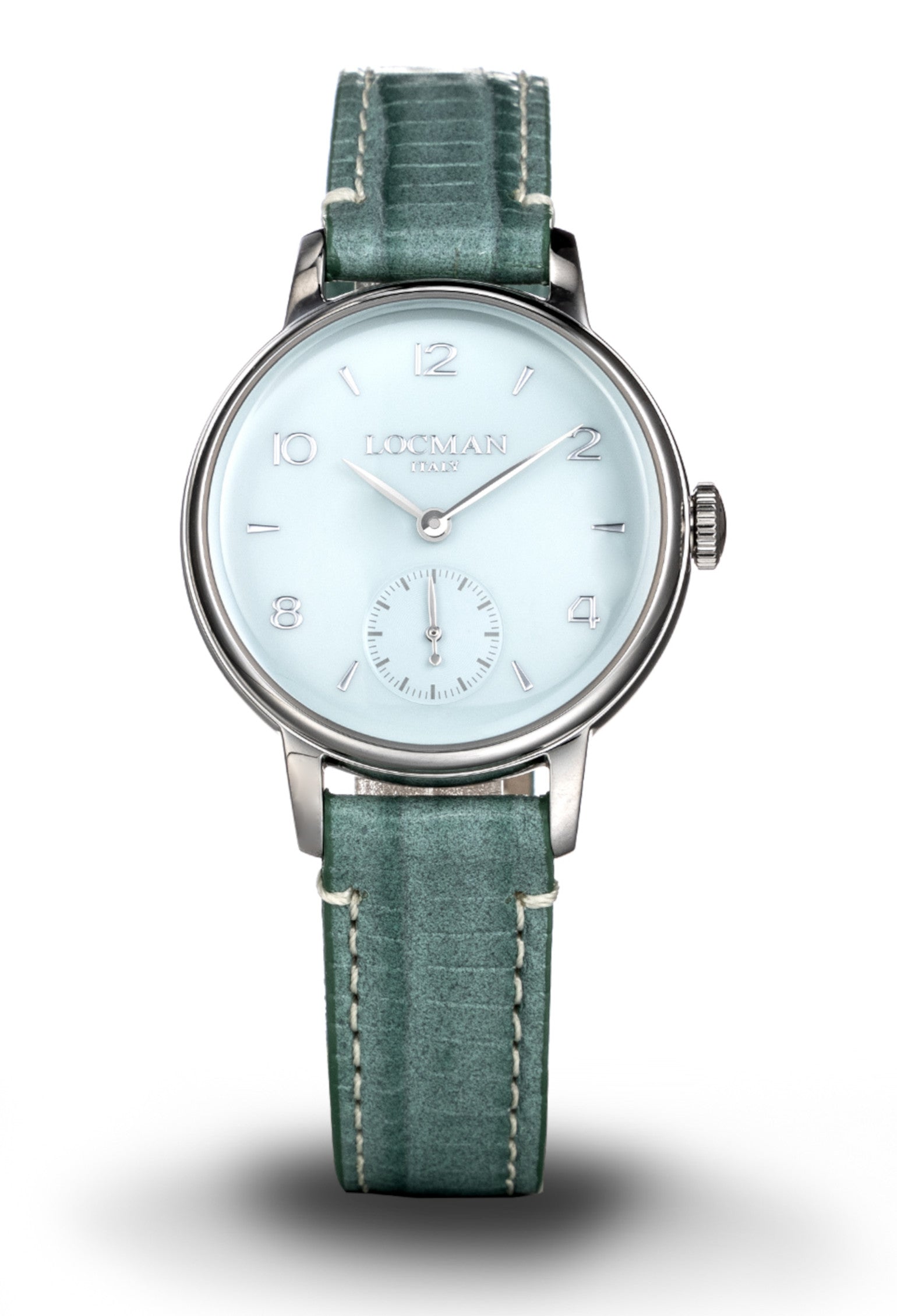 1960L Solo Tempo con Secondi - Acciaio - Grigio-Pelle-Verde-Numeri Applicati-Nichel