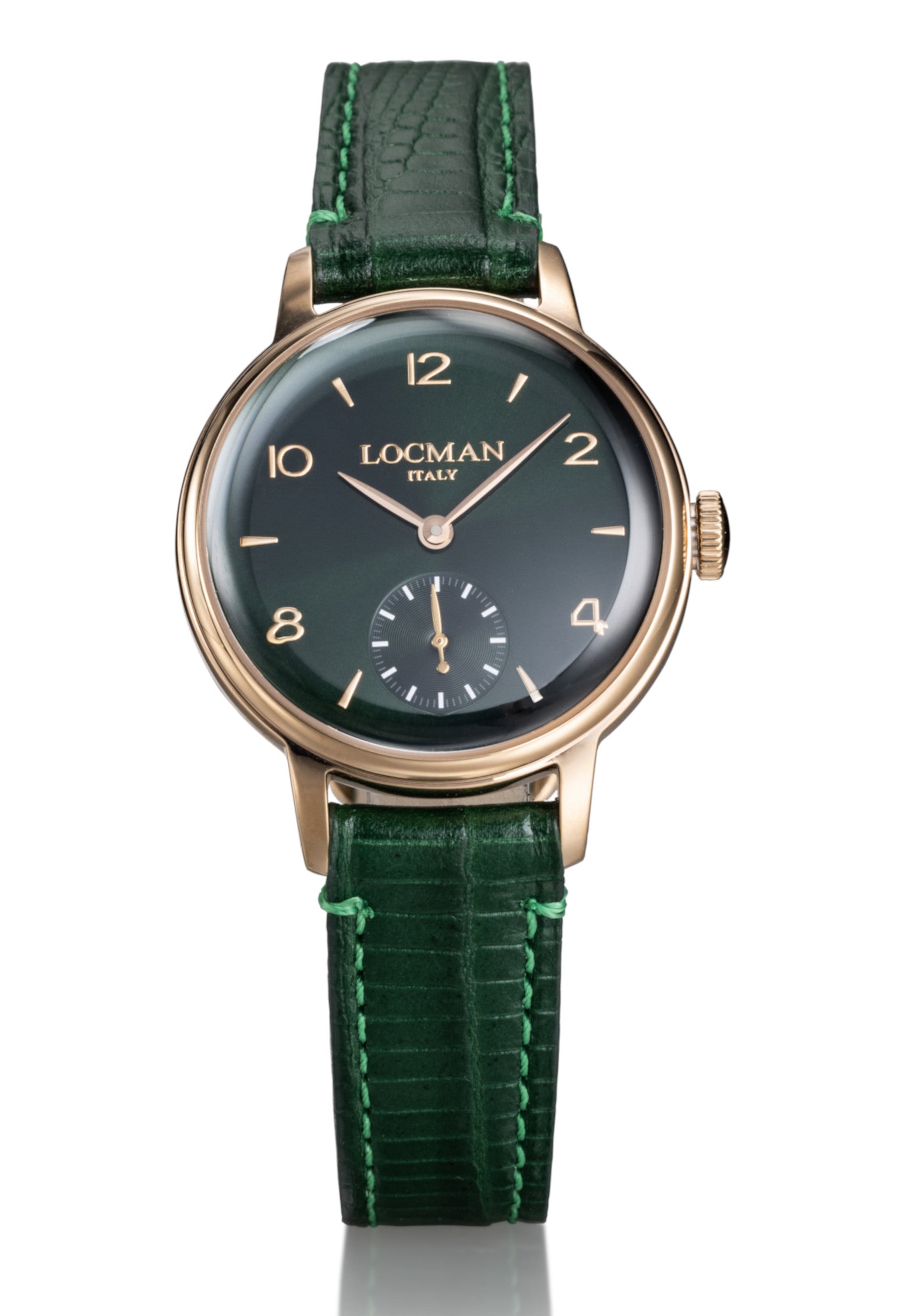 1960L Solo Tempo con Secondi - Acciaio PVD Rose Gold - Verde Acqua-Pelle-Verde-Numeri Applicati-Rose Gold