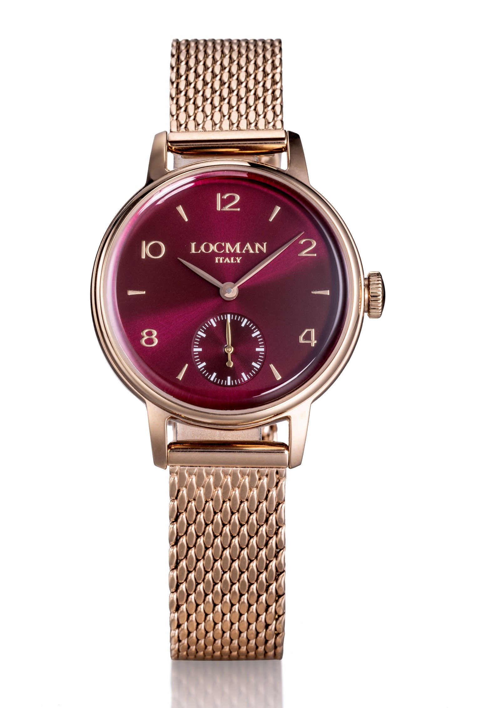 1960L Solo Tempo con Secondi - Acciaio PVD Rose Gold - Rosso-Bracciale Rose Gold-Rose Gold-Numeri Applicati-Rose Gold