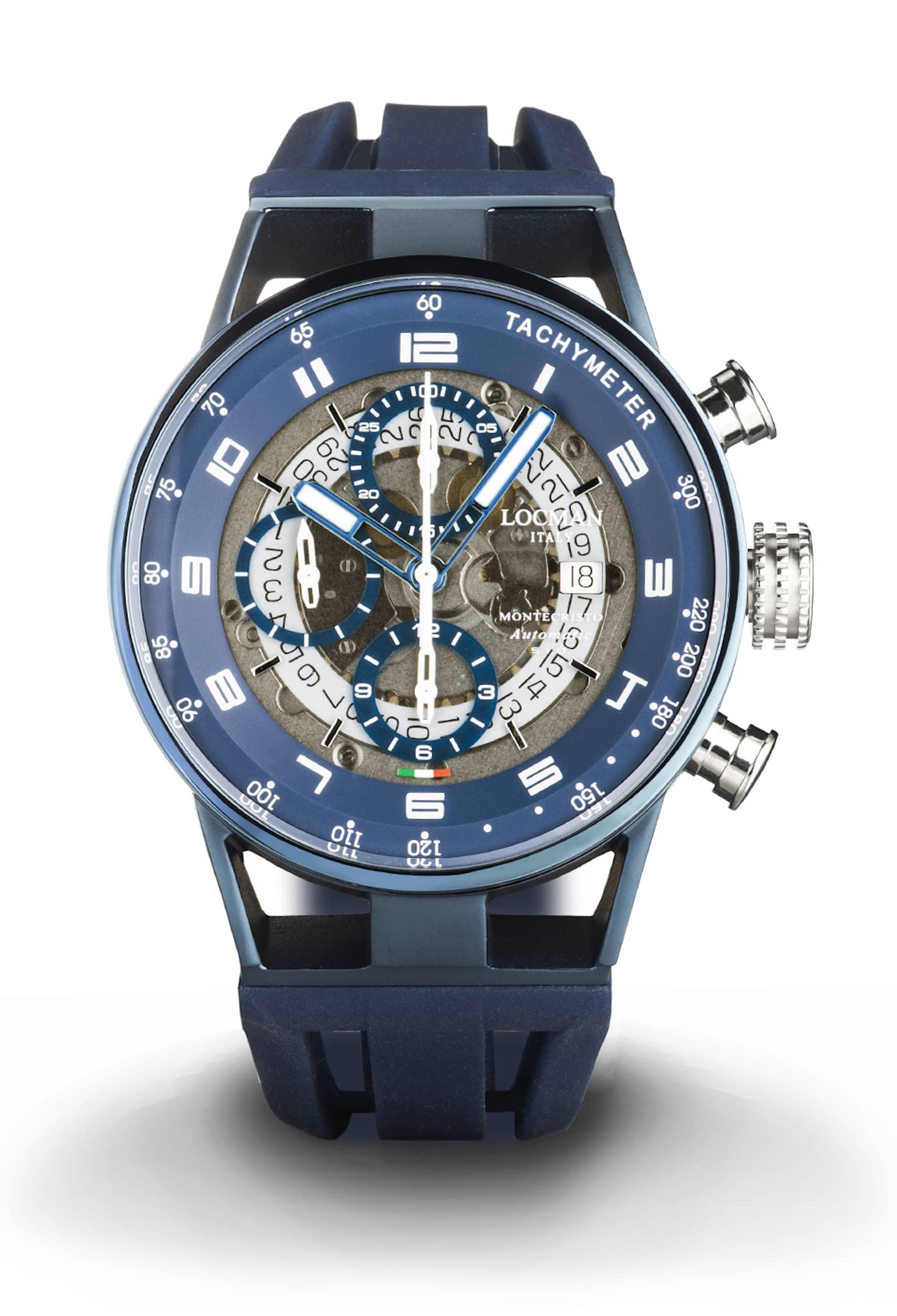 516OH Cronografo Automatico - Acciaio e Titanio PVD Blu - Trasparente-Silicone-Blu-Blu