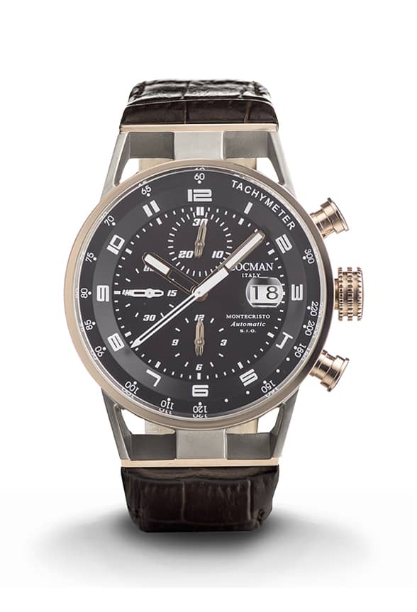516 Automatic Chronograph - Steel and Titanium with Rose Gold PVD Coating - Black-Leather-Black-White