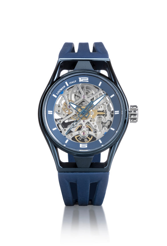 Skeleton Automatico - Acciaio e Titanio PVD Blu - Blu-Silicone-Blu-Blu