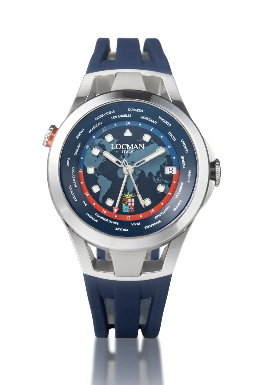 Vespucci Automatico GMT - Acciaio e Titanio - Silicone-Blu-Bianche