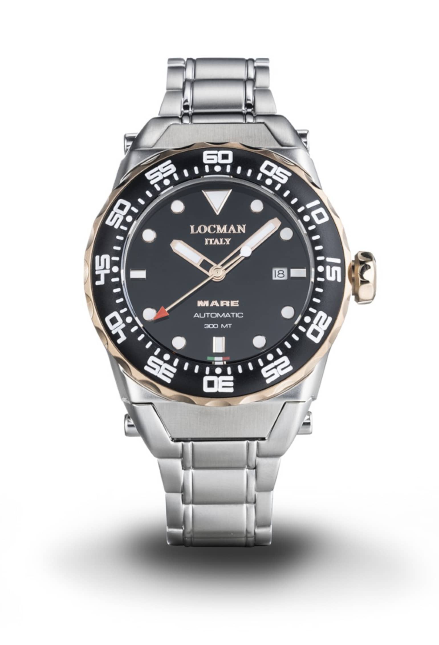 Mare300mt Automatic - Steel and Rose Gold Titanium - Black-Steel Strap-Applied Indexes-White