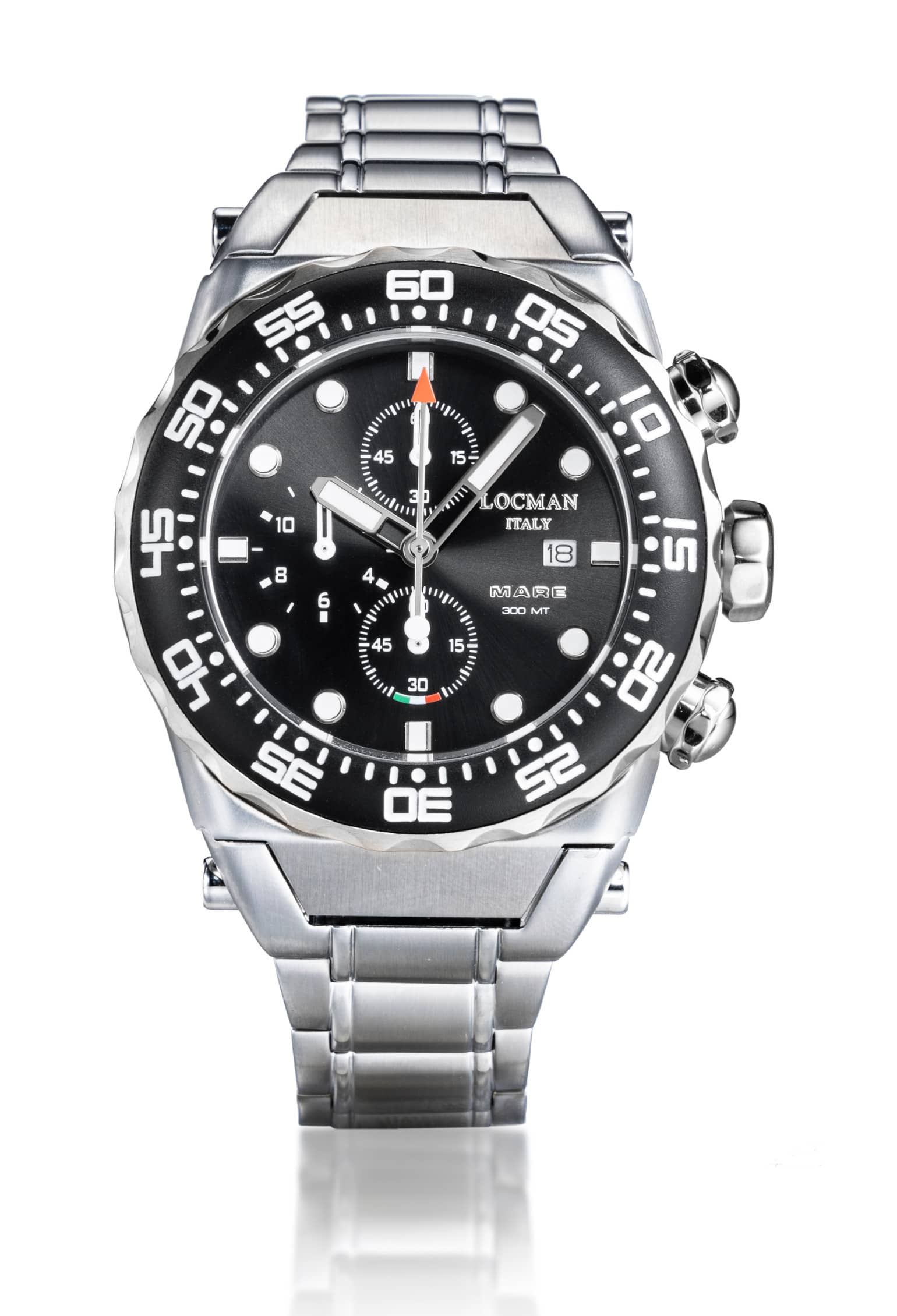 Mare300mt Cronografo - Acciaio e Titanio - Nero-Bracciale-Acciaio-Indici Applicati-Bianche