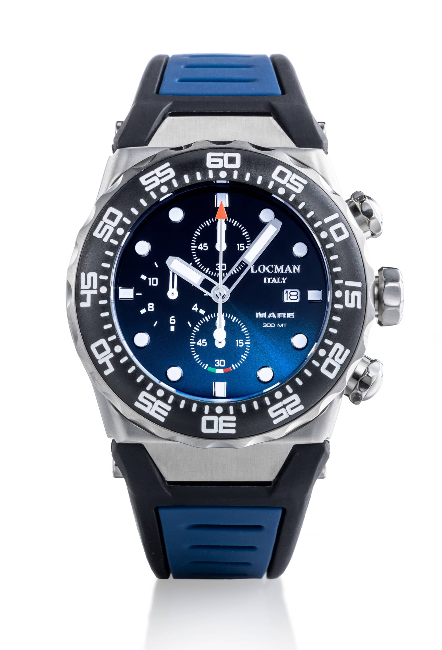 Mare300mt Cronografo - Acciaio e Titanio - Blu-Silicone-Blu-Indici Applicati-Bianche