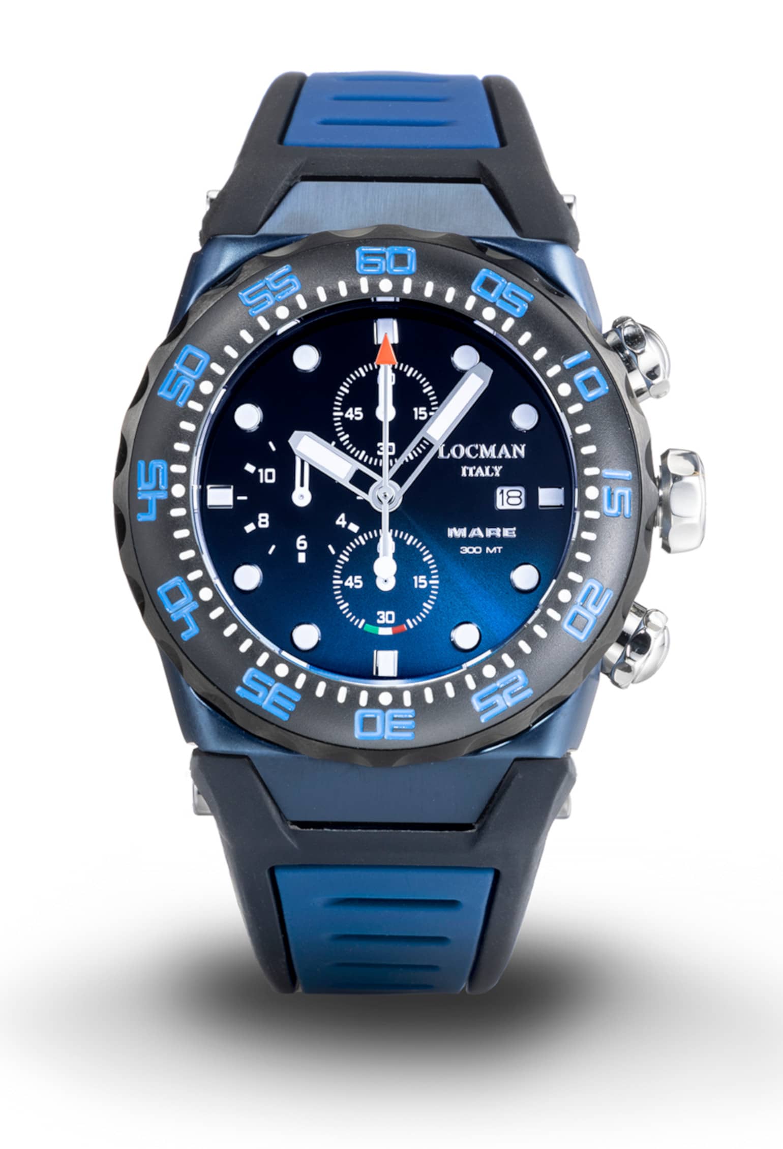 Mare300mt Cronografo - Acciaio e Titanio PVD Blu - Blu-Silicone-Blu-Indici Applicati-Bianche