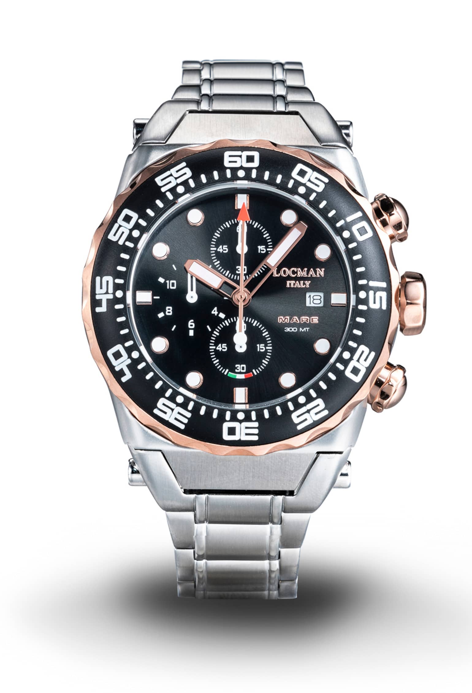Mare300mt Cronograph - Steel and Rose Gold Titanium - Black-Steel Strap-Applied Indexes-White