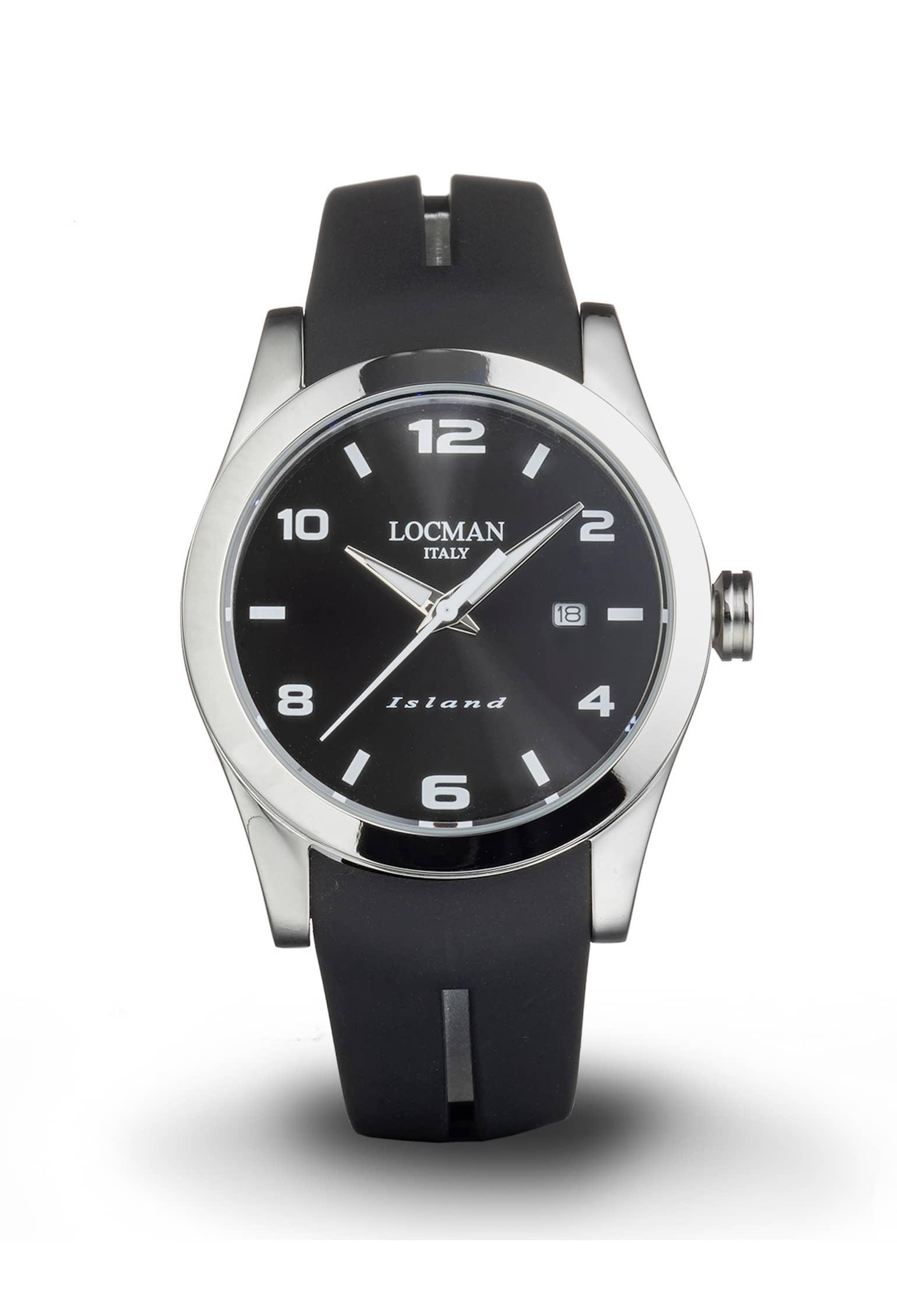Island Solo Tempo - Acciaio - Nero-Silicone-Nero-Numeri Arabi e Indici Stampati-Bianco