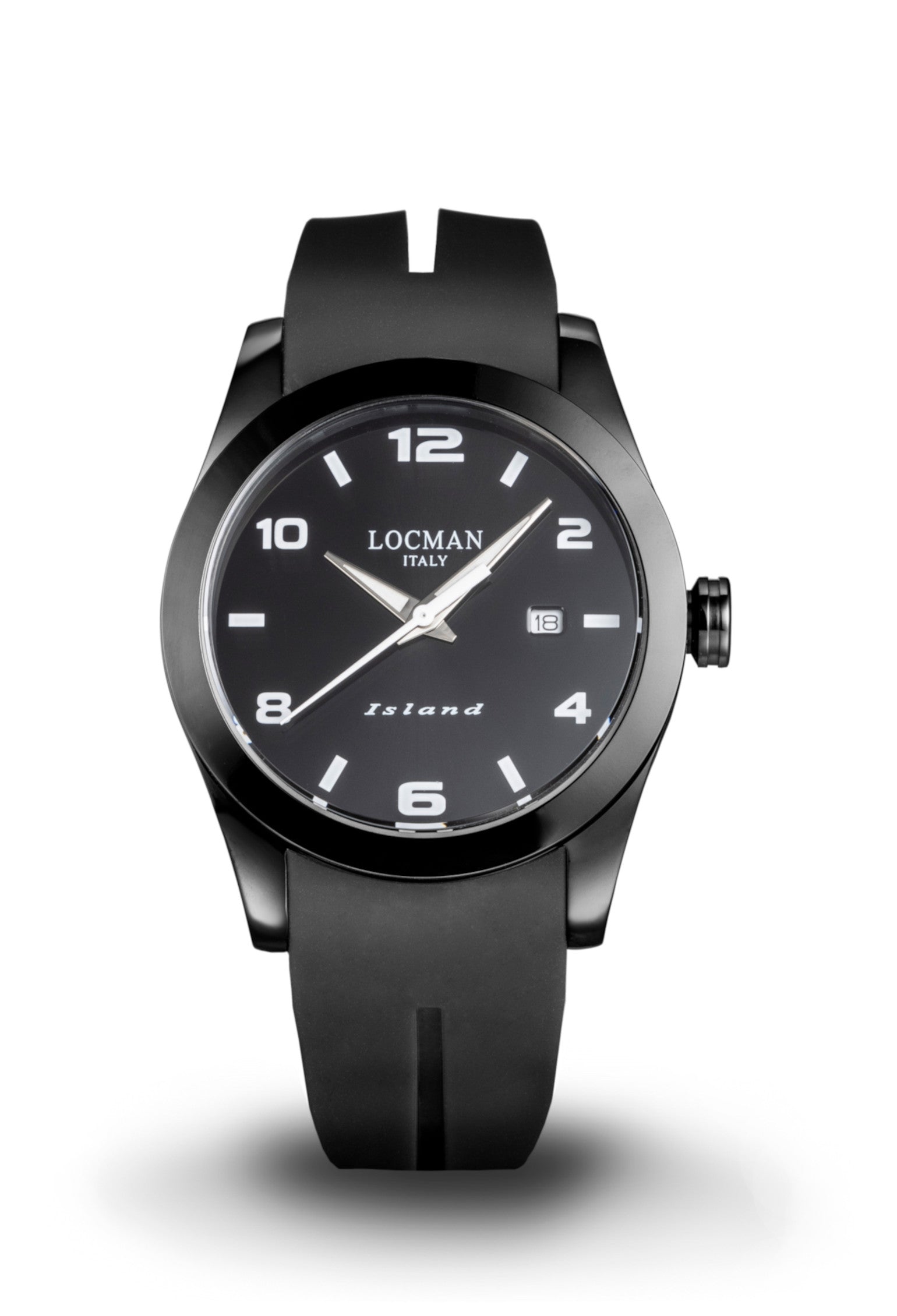 Island Solo Tempo - Acciaio e Titanio PVD Nero - Nero-Silicone-Nero-Numeri Arabi e Indici Stampati-Bianco
