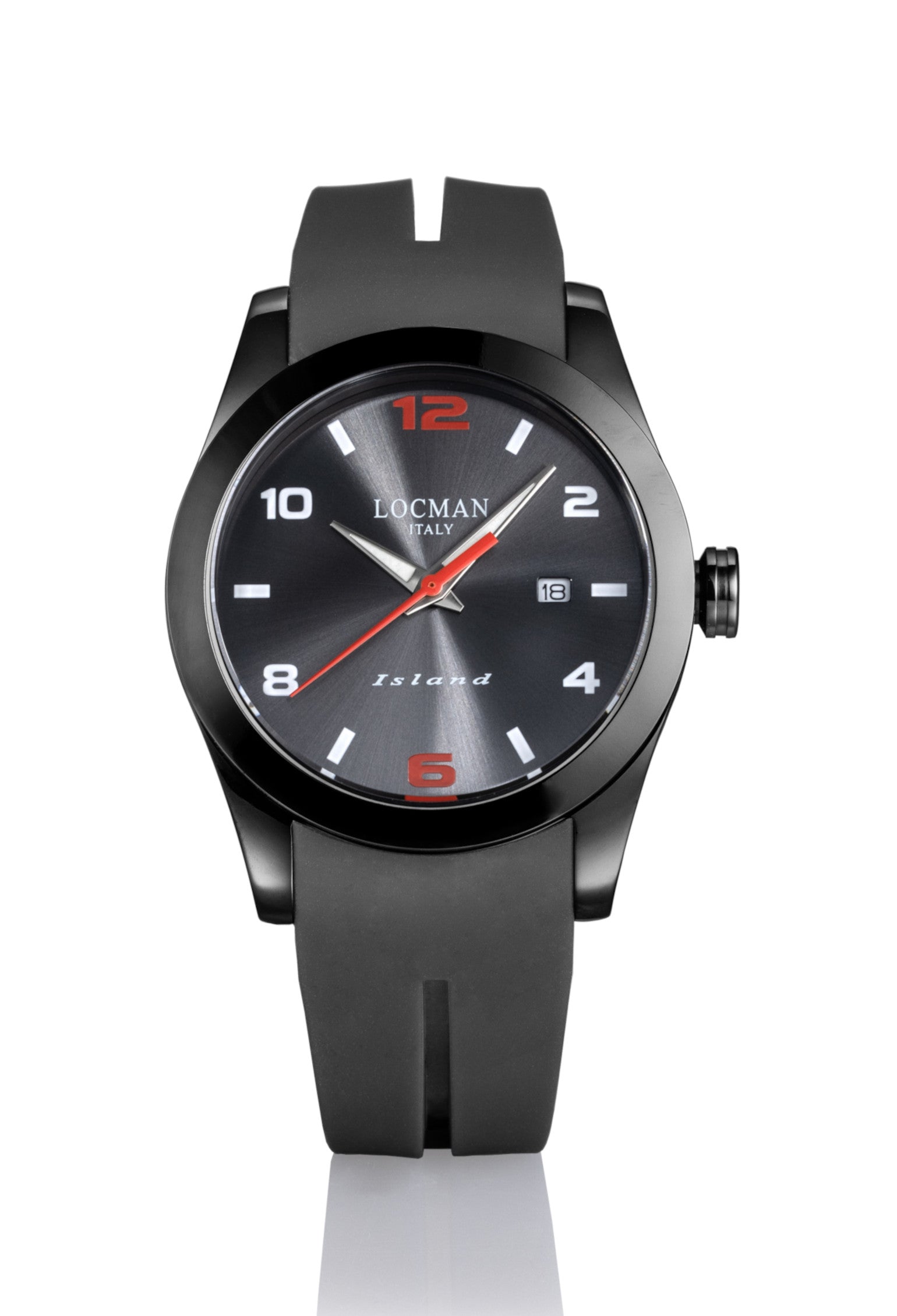 Island Solo Tempo - Acciaio e Titanio PVD Nero - Nero-Silicone-Grigio-Numeri Arabi e Indici Stampati-Bianco/Rosso