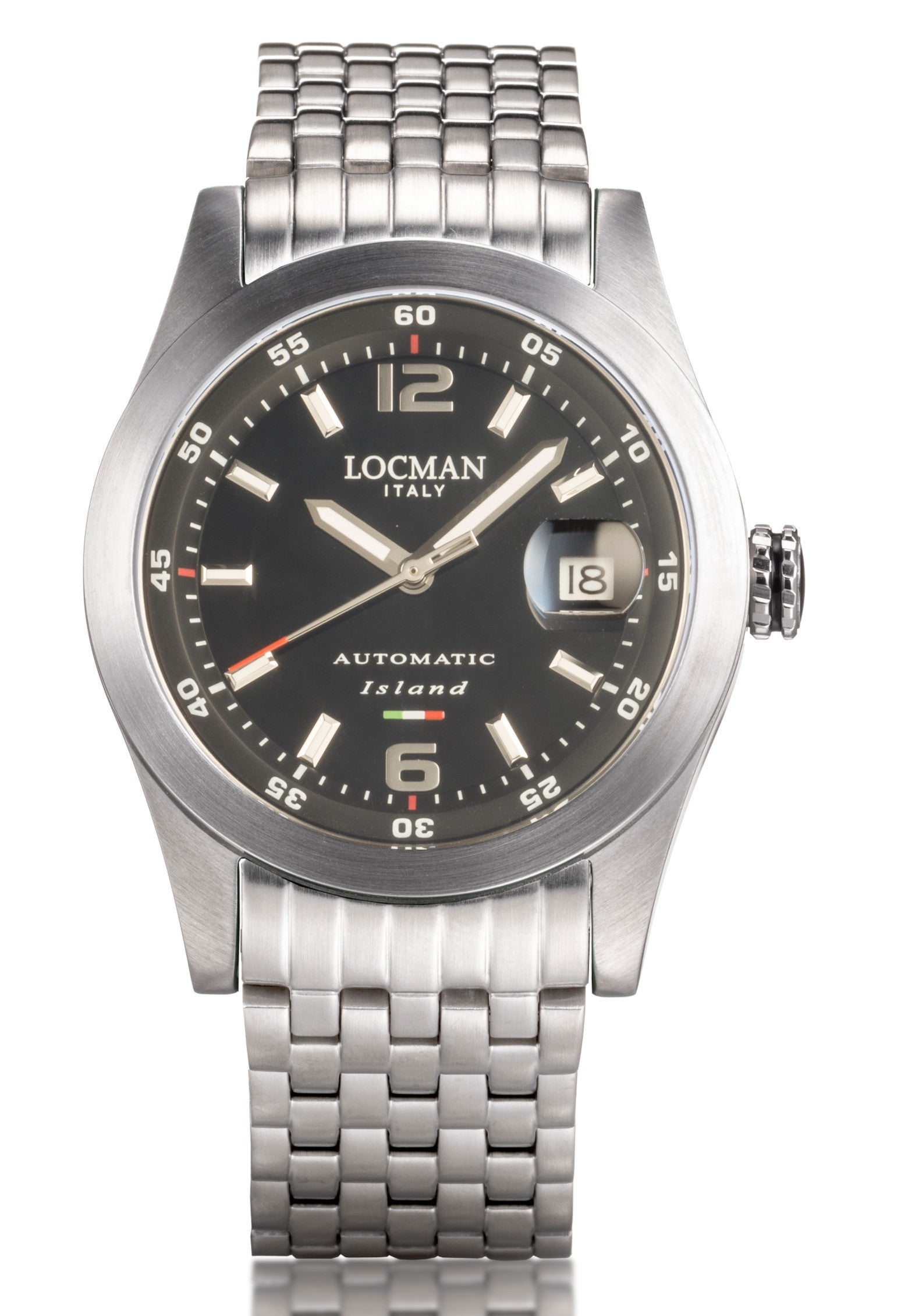 Island Automatico - Acciaio e Titanio - Nero-Bracciale-Acciaio-Numeri Arabi e Indici Stampati-Bianco