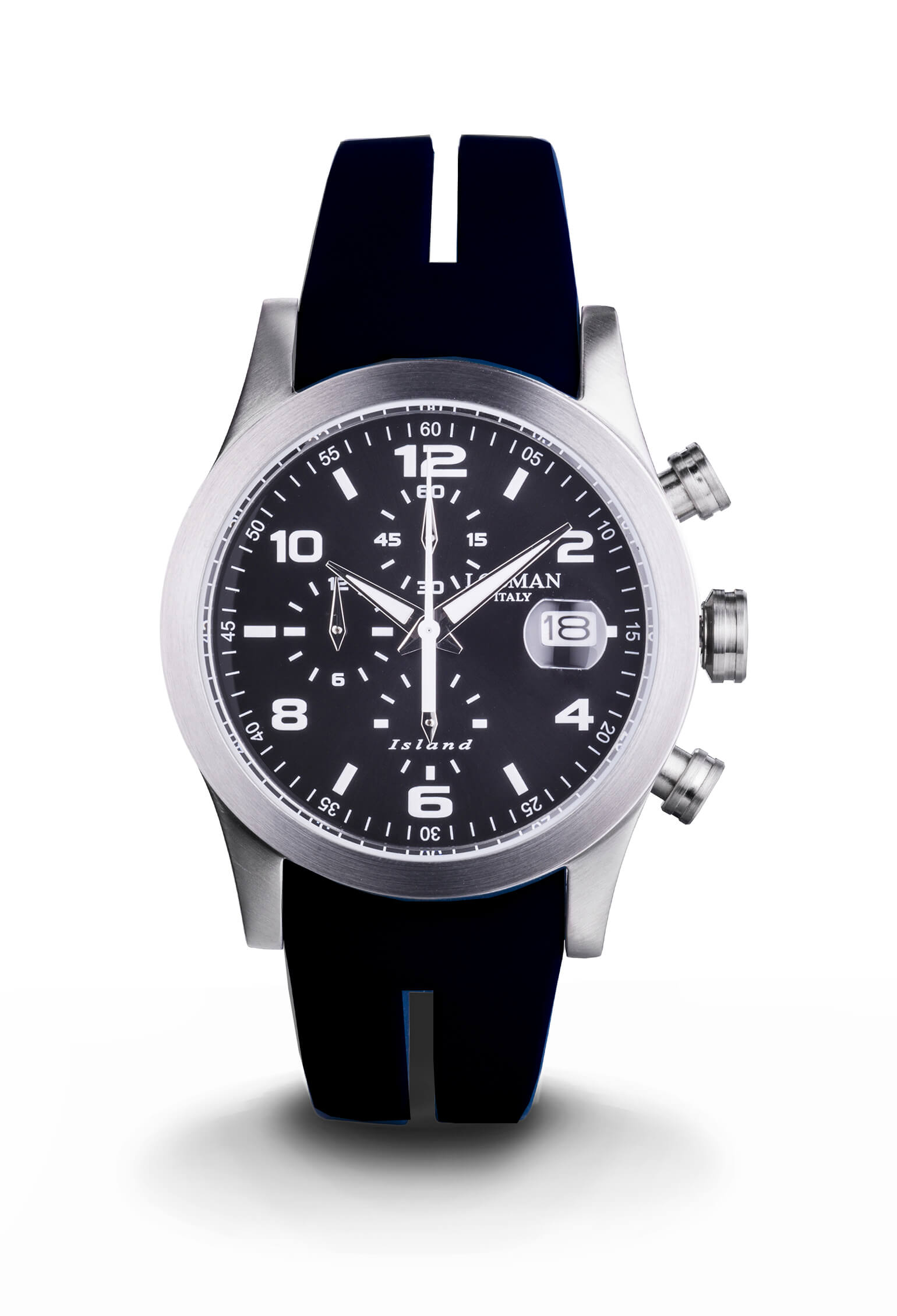 Island Cronografo - Acciaio e Titanio - Nero-Silicone-Nero-Numeri Arabi e Indici Stampati-Bianco