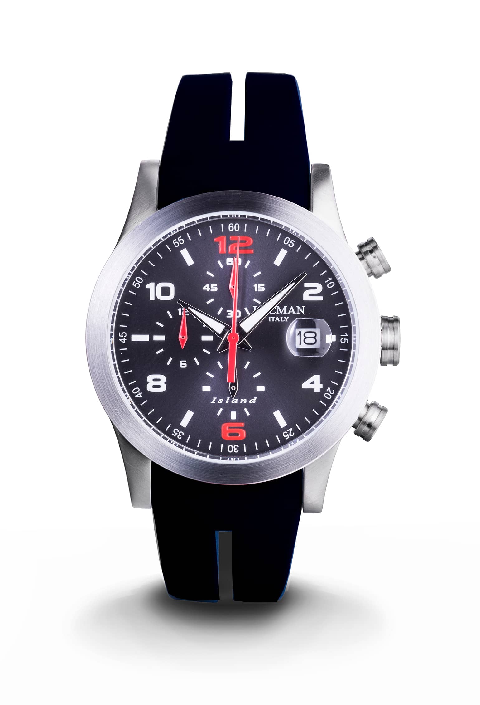 Island Cronografo - Acciaio e Titanio - Grigio-Silicone-Nero-Numeri Arabai e Indici Stampati-Rosso