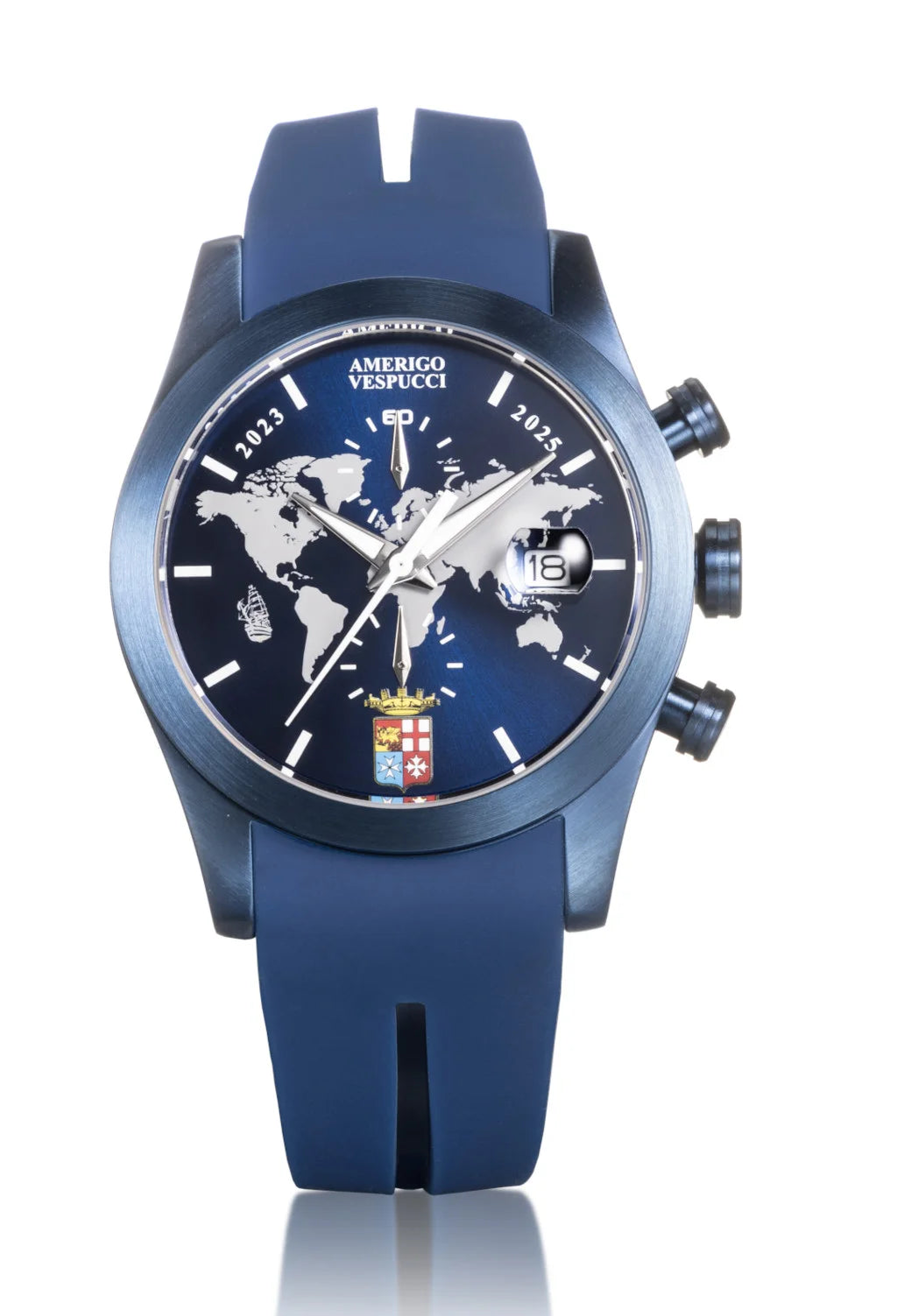 Vespucci Island Cronografo - Acciaio e Titanio PVD Blu - Silicone-Blu-Bianche