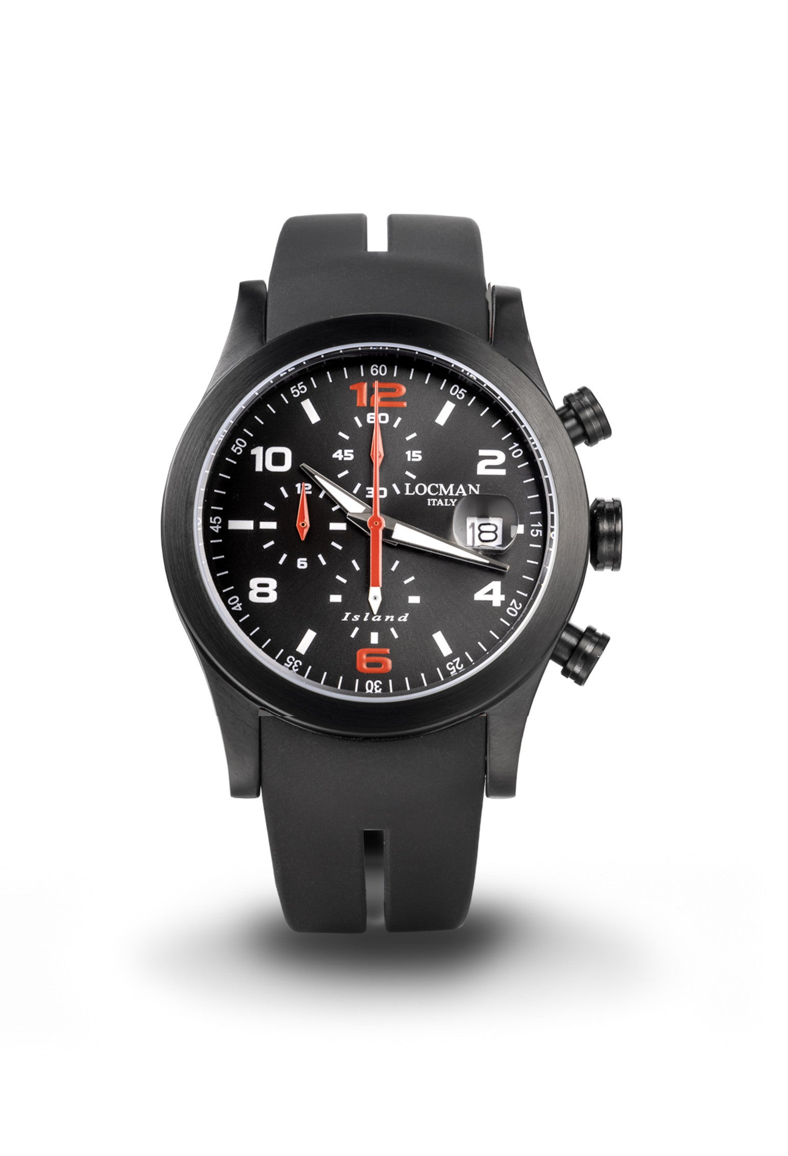 Island Cronografo - Acciaio e Titanio PVD Nero - Nero-Silicone-Nero-Numeri Arabi e Indici Stampati-Bianco/Rosso