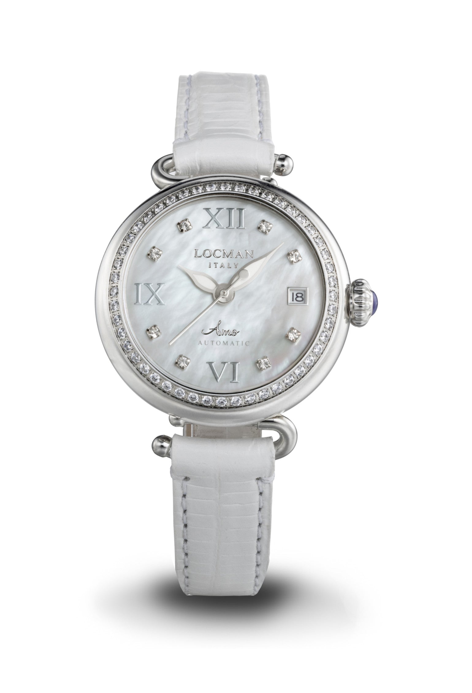 Automatic Amo - Steel, Titanium and Diamonds - White Mother-of-Pearl – White – Applied Diamonds – Nickel