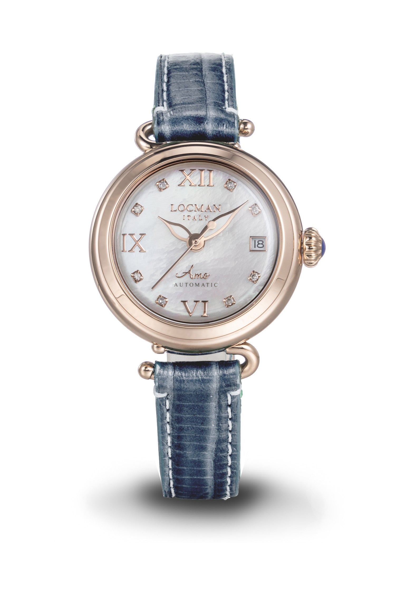 Amo Automatico - Acciaio e Titanio Rose Gold - Madreperla Bianco-Sky-Diamanti Applicati-Rose Gold