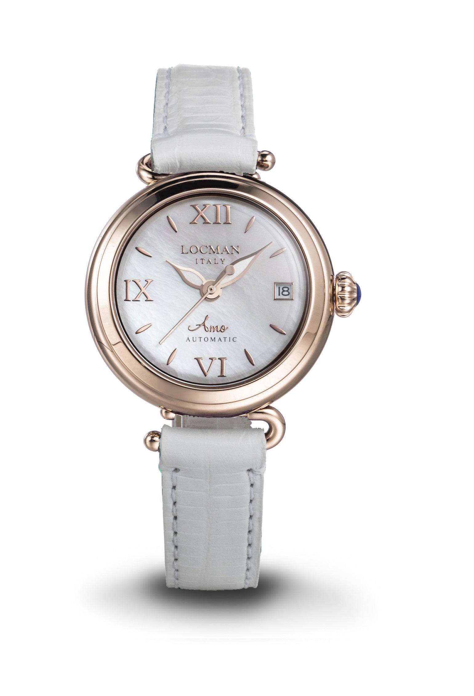 Automatic Amo - Steel and Rose Gold Titanium - White Mother-of-Pearl – White – Applied Hour Markers – Rose Gold