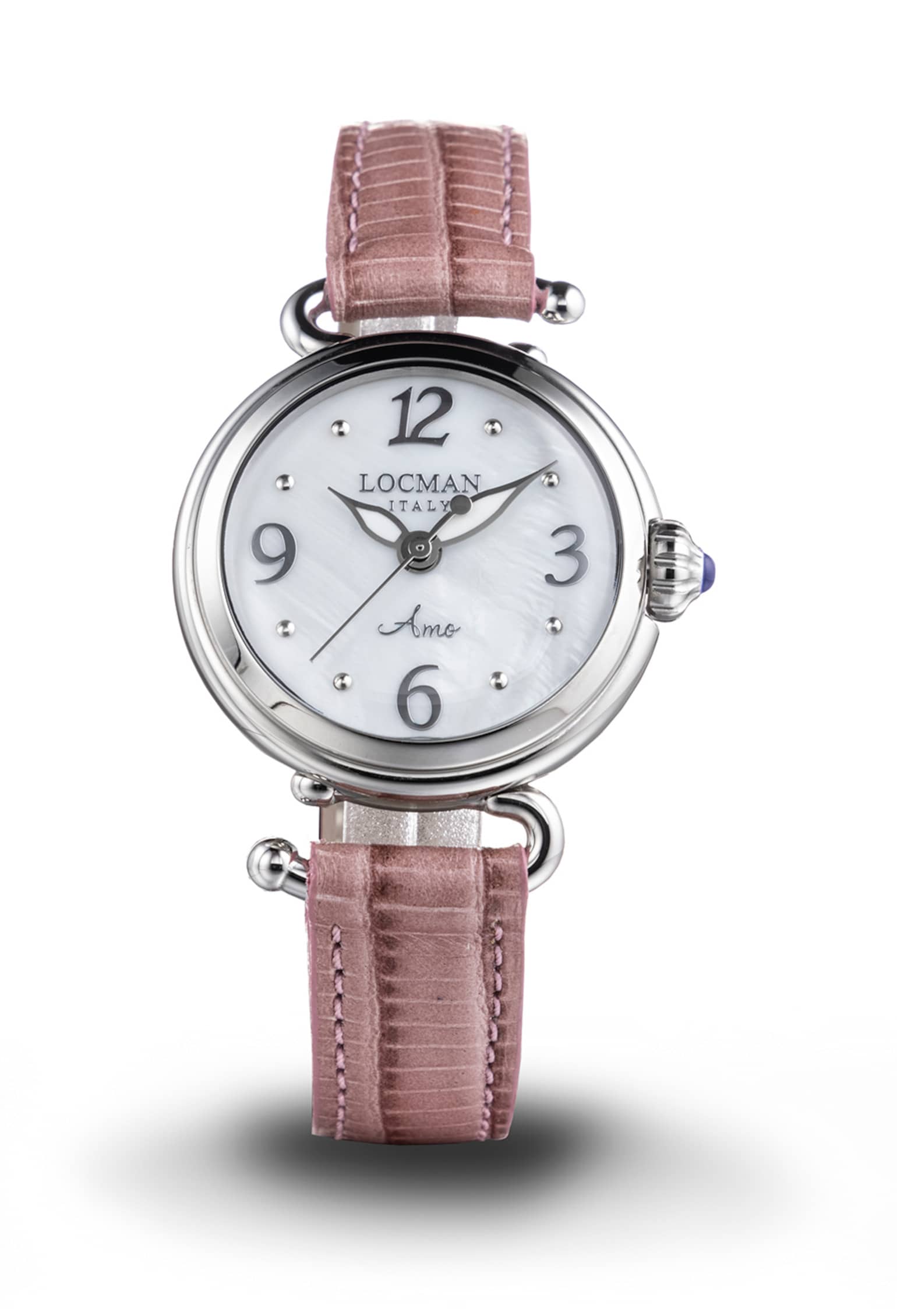 Time-Only Amo - Steel and Titanium - White and Pink Mother-of-Pearl – Applied Hour Markers – Nickel
