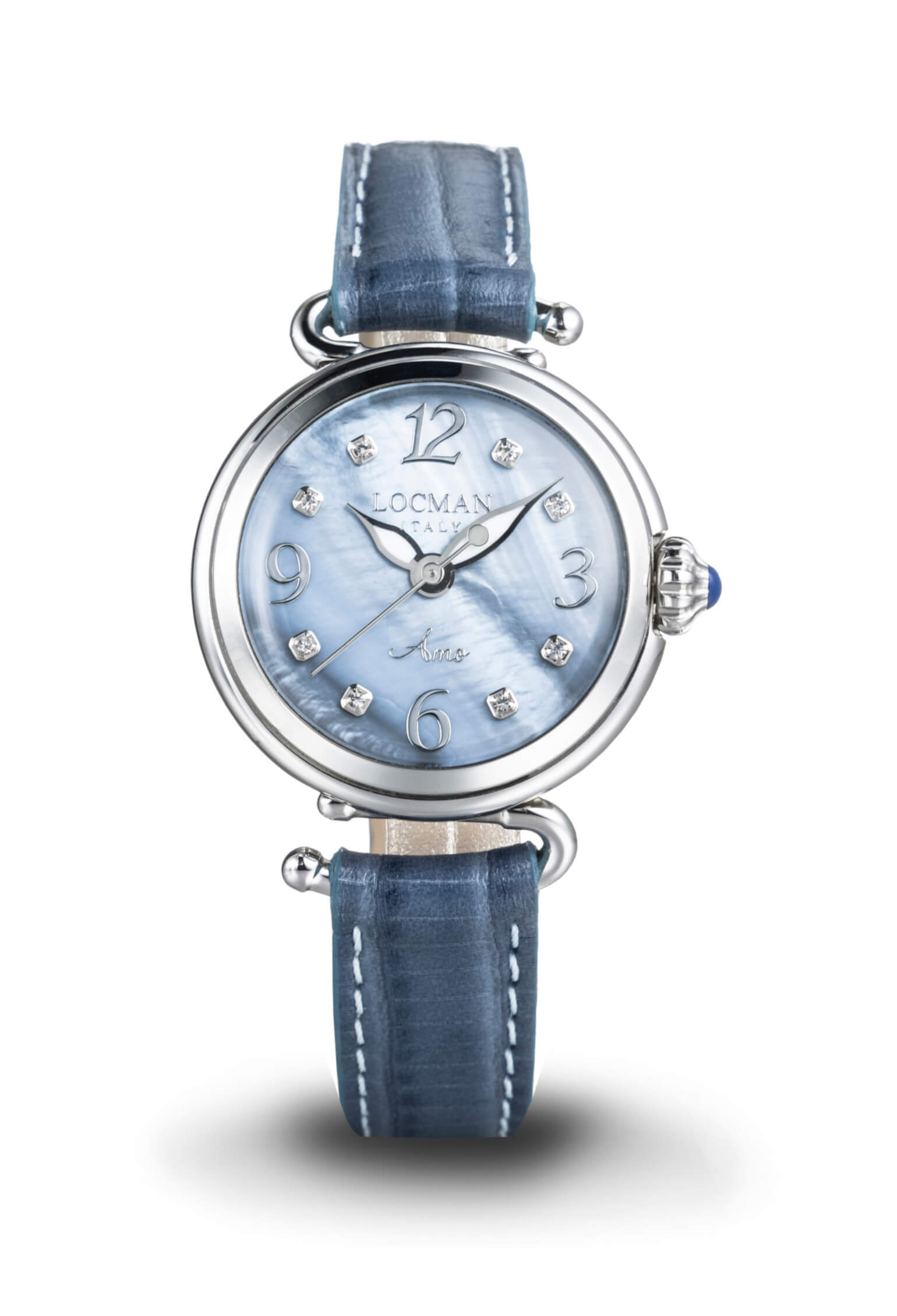 Time-Only Amo - Steel and Titanium - Mother-of-pearl, Sky Grey, Applied Diamonds, Nickel