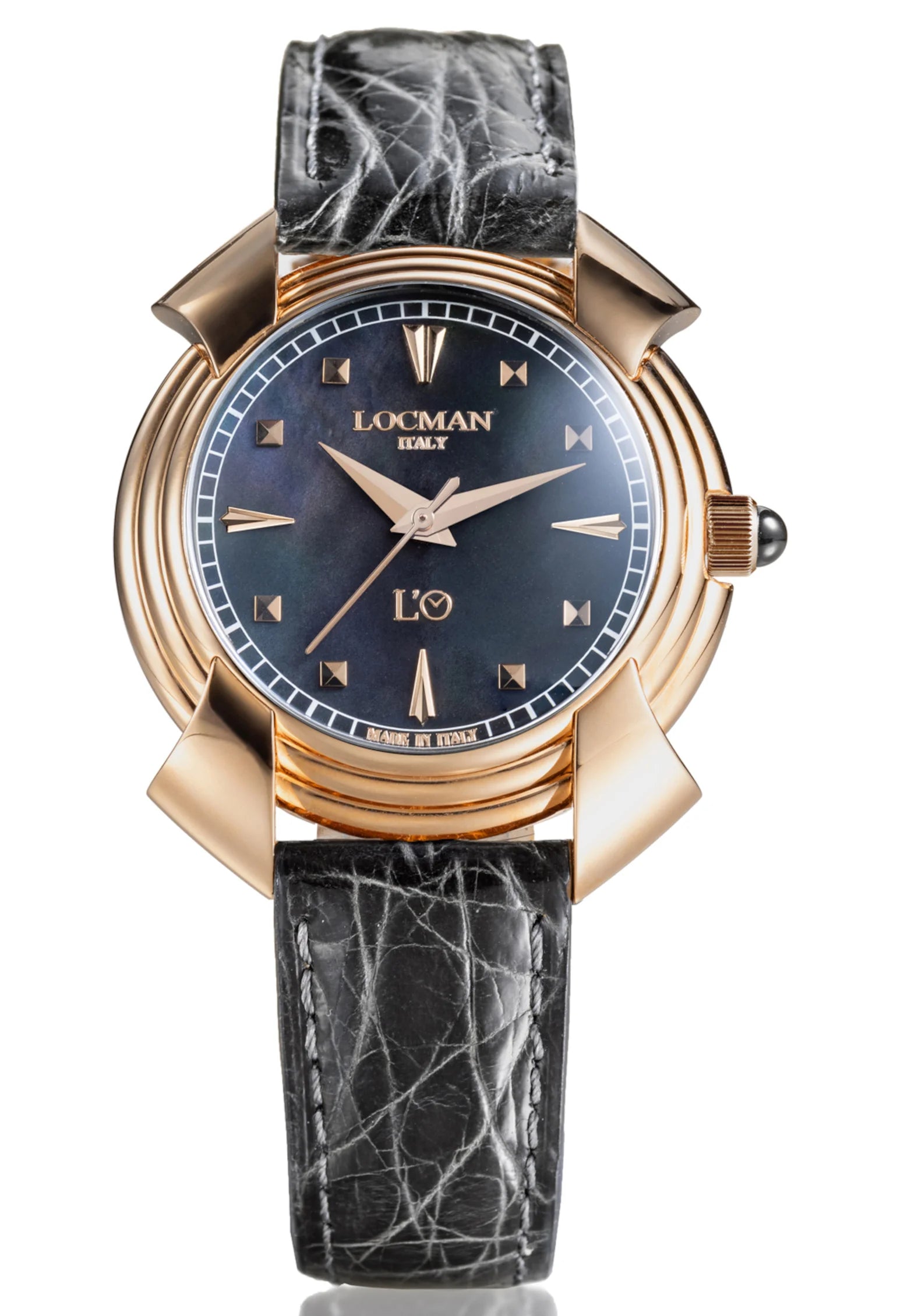 Decimo Oisa 1937 Manuale Solo Tempo - 38MM - Oro 18Kt-Madre Perla Nera-Alligatore Nero-Indici Rose Gold Applicati