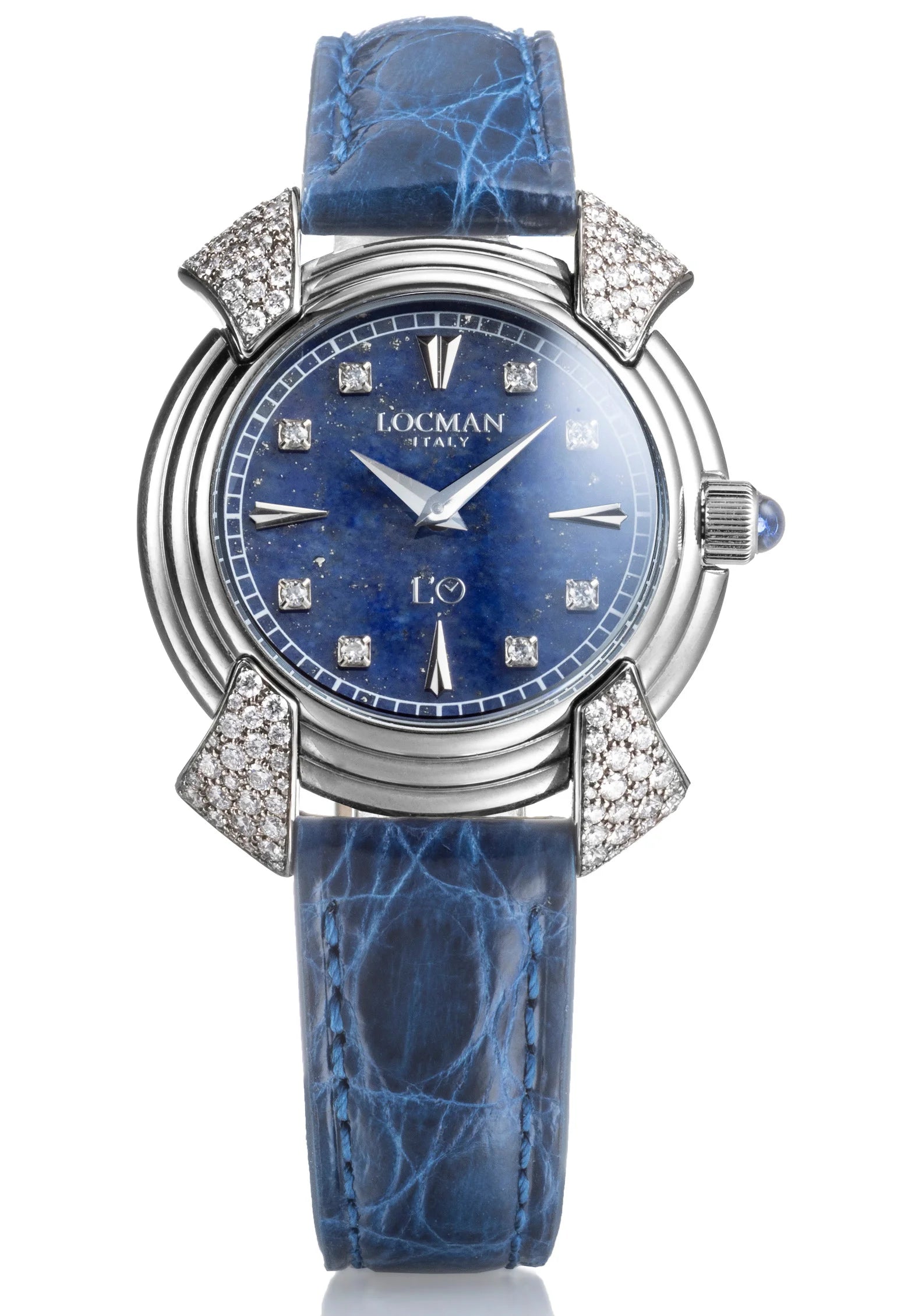Decimo Ronda Solo Tempo al Quarzo - 35MM - Titanio e Diamanti-Lapislazzulo-Alligatore Blu-Indici e Diamanti Applicati