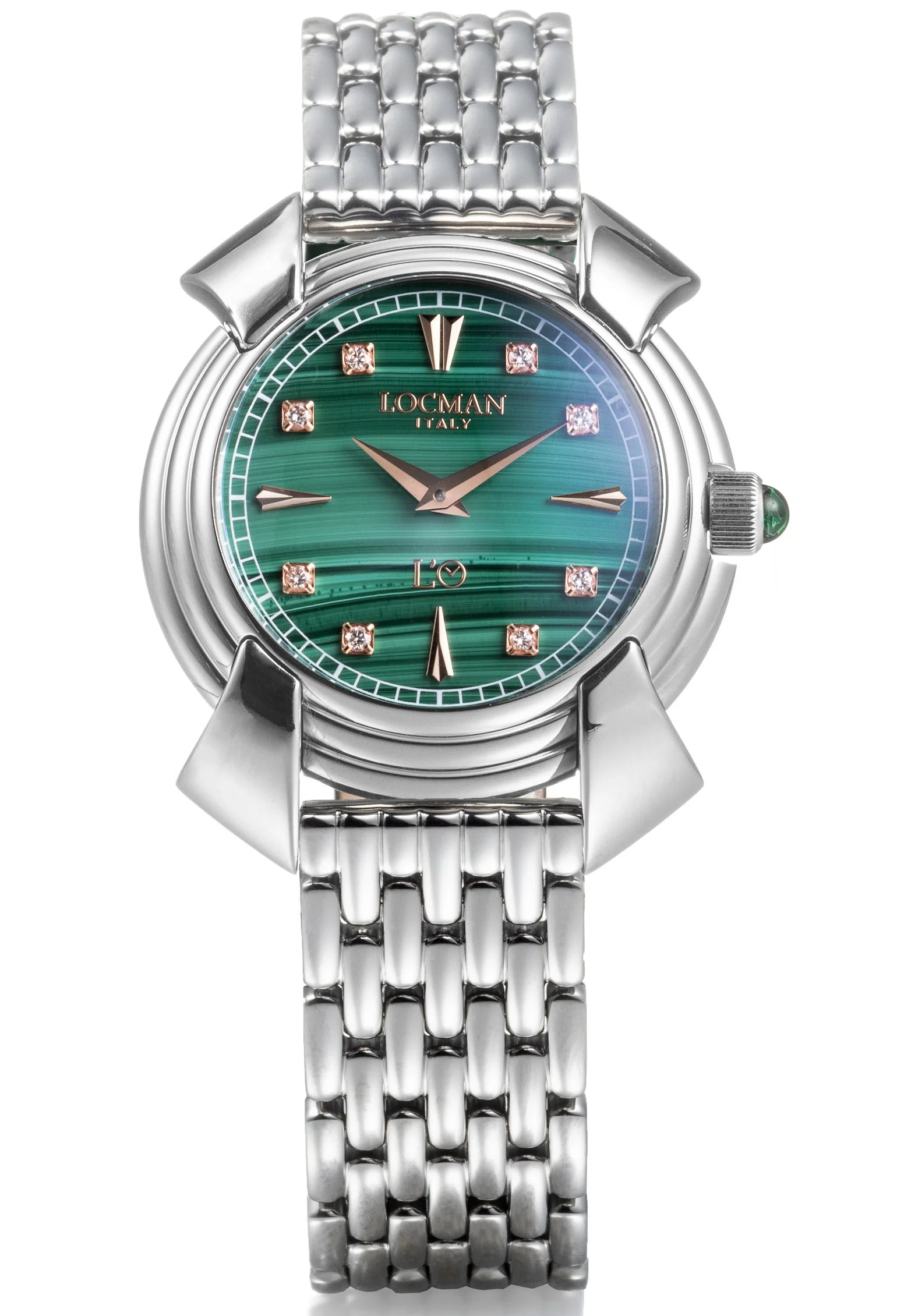 Decimo Ronda Solo Tempo al Quarzo - 35MM - Titanio-Malachite-Bracciale in Titanio-Indici Rose Gold e Diamanti Applicati