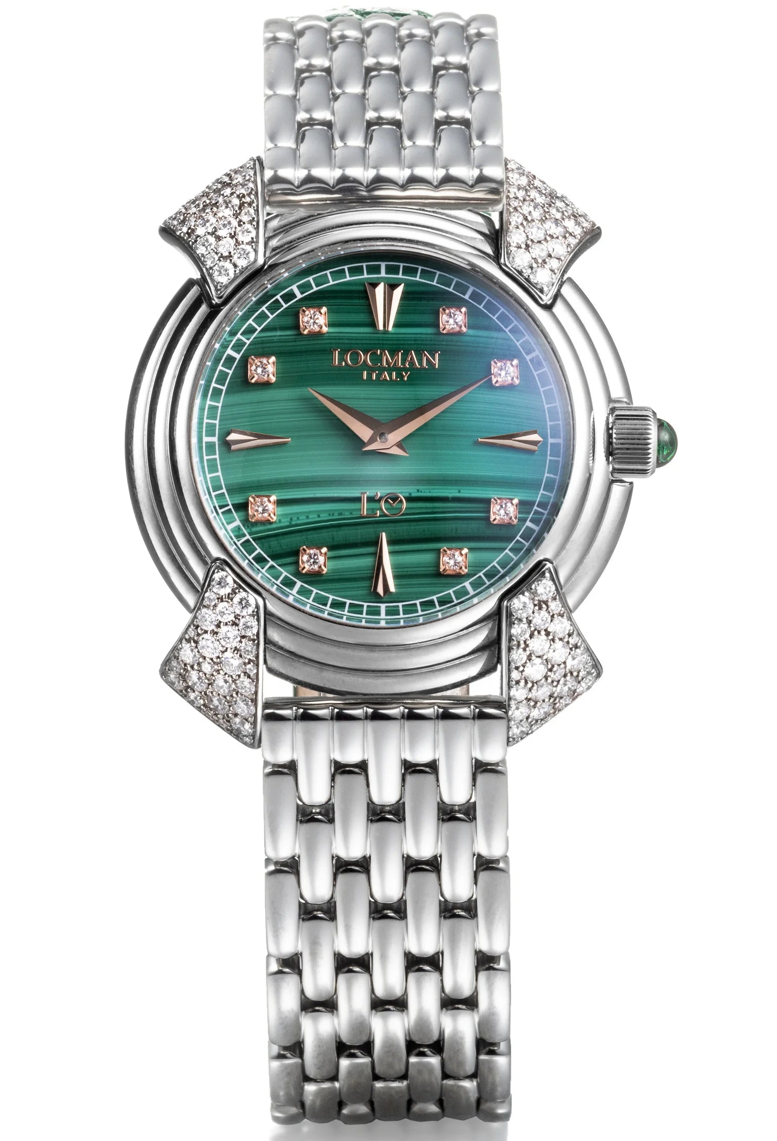 Decimo Ronda Solo Tempo al Quarzo - 35MM - Titanio e Diamanti-Malachite-Bracciale in Titanio-Indici Rose Gold e Dimanti Applicati