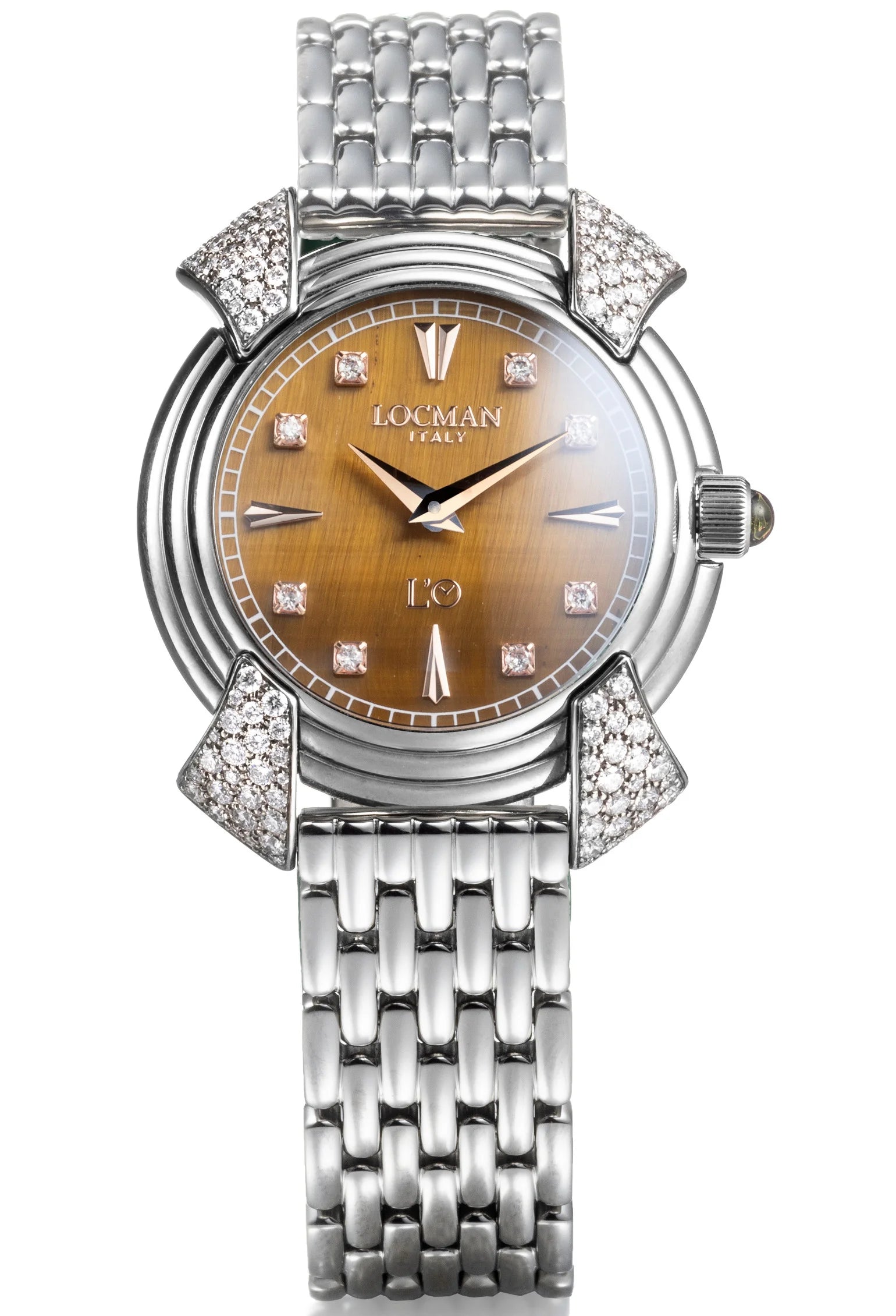 Decimo Ronda Solo Tempo al Quarzo - 35MM - Titanio-Occhio di Tigre-Bracciale in Titanio-Indici e Diamanti Applicati