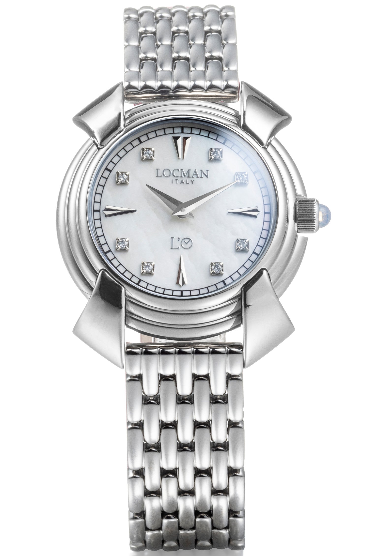 Decimo Ronda Solo Tempo al Quarzo - 35MM - Titanio-Madre Perla Bianca-Bracciale Titanio-Indici e Diamanti Applicati