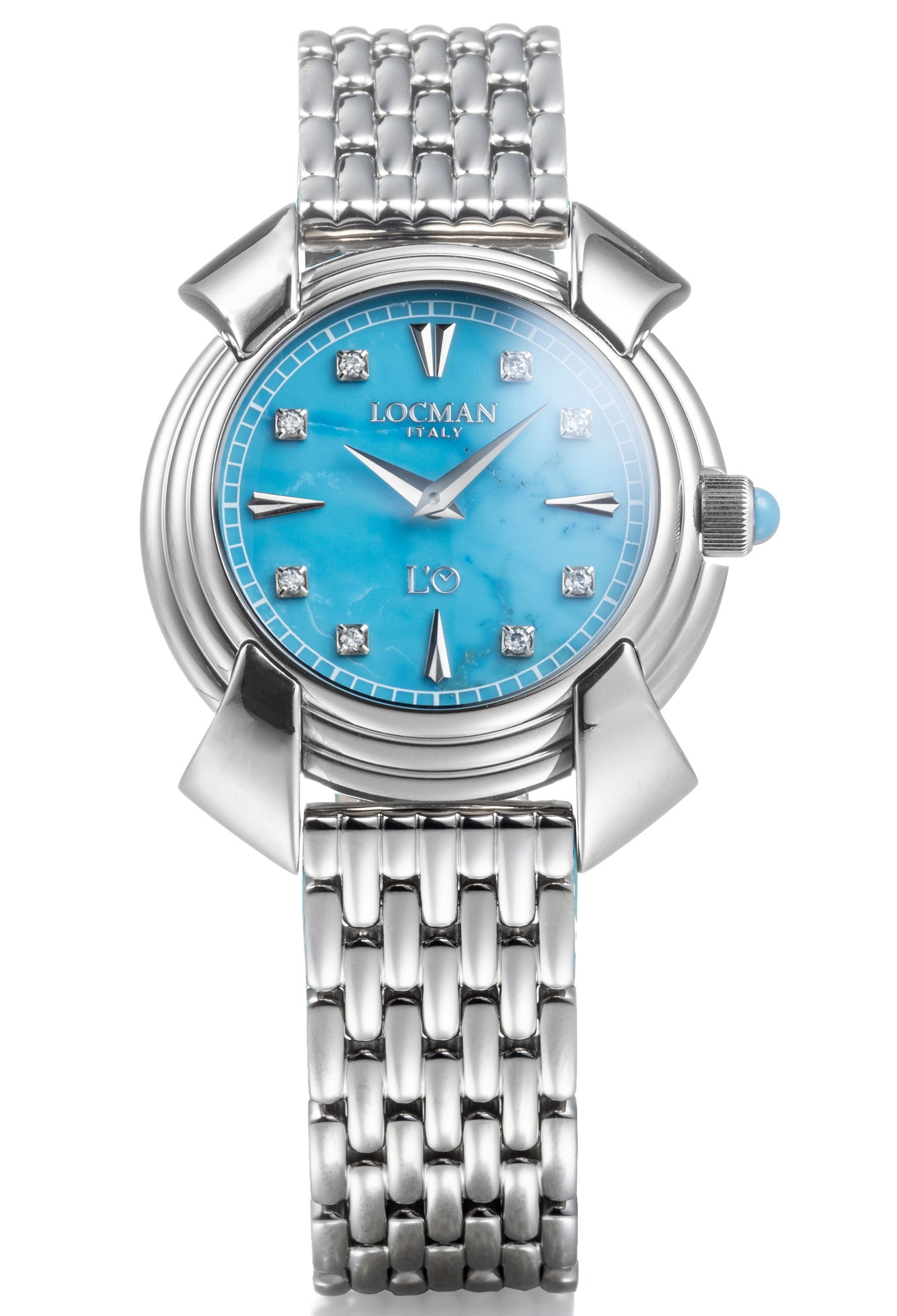 Decimo Ronda Solo Tempo al Quarzo - 35MM - Titanio-Turchese-Bracciale in Titanio-Indici e Diamanti Applicati