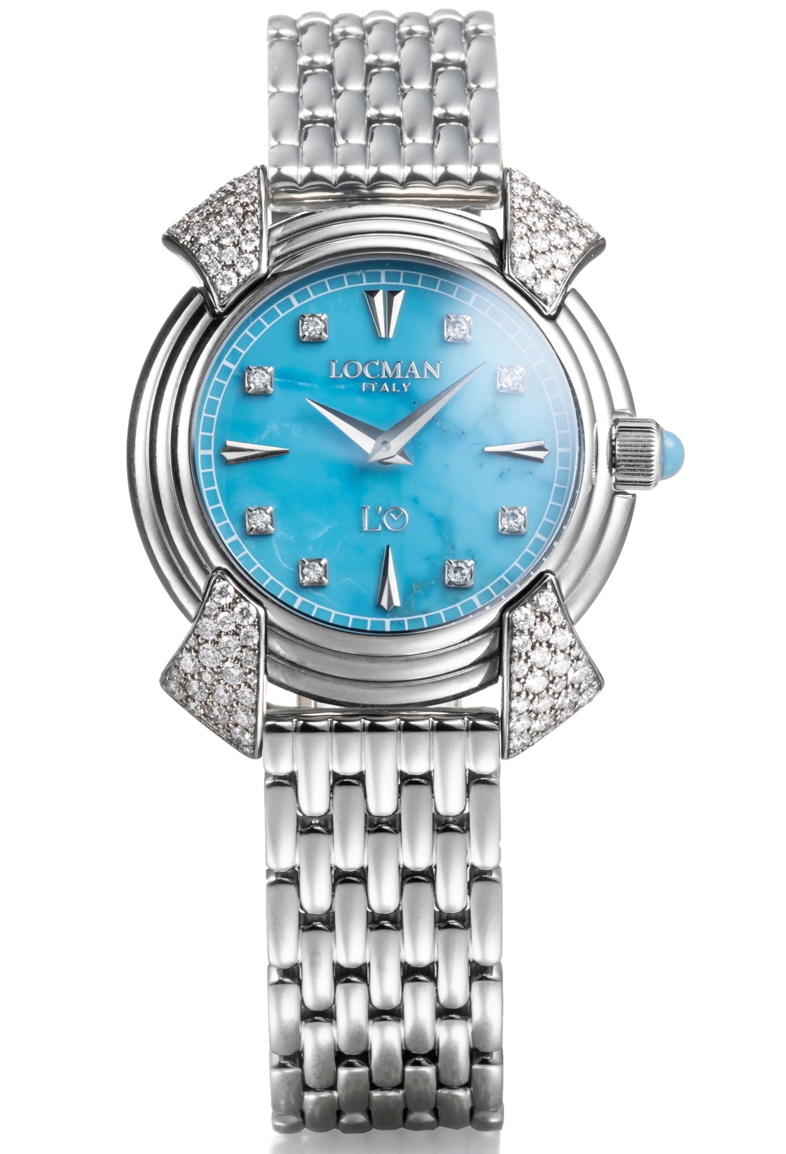 Decimo Ronda Solo Tempo al Quarzo - 35MM - Titanio-Turchese-Bracciale in Titanio-Indici e Diamanti Applicati