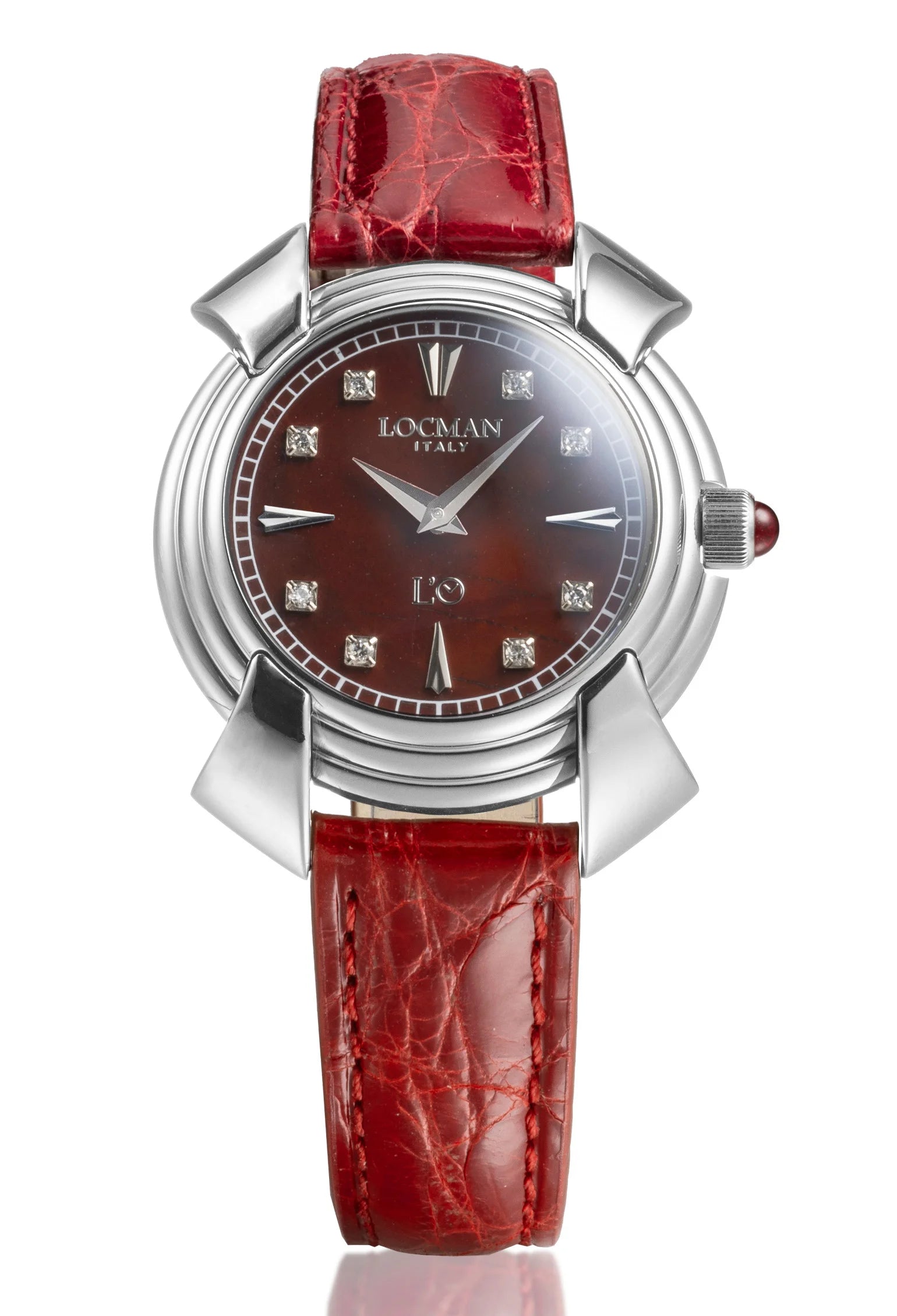 Decimo Ronda Solo Tempo al Quarzo - 35MM - Titanio-Diaspro Rosso-Alligatore Rosso-Indici e Diamanti Applicati