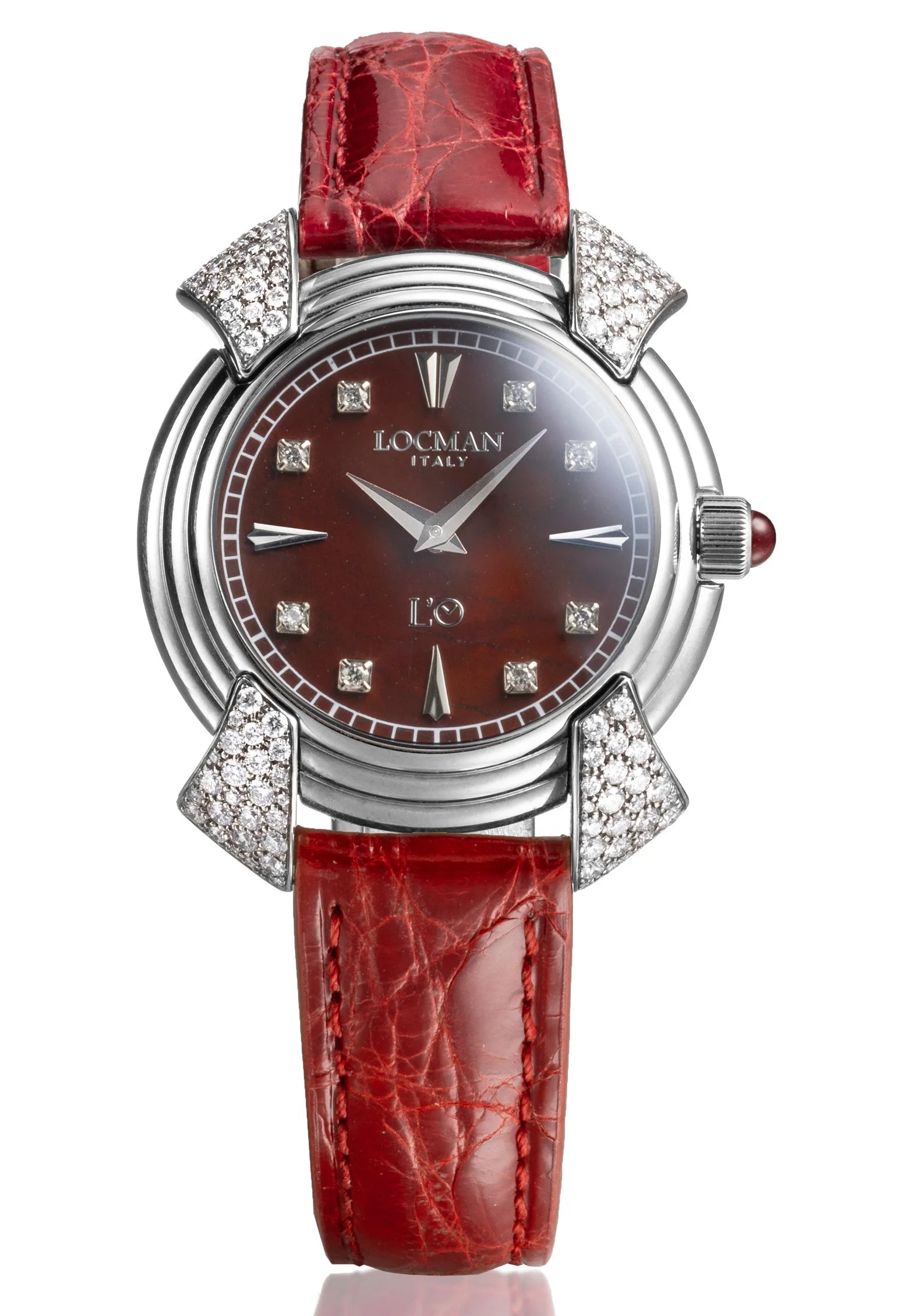 Decimo Ronda Solo Tempo al Quarzo - 35MM - Titanio e Diamanti-Diaspro Rosso-Alligatore Rosso-Indici e Diamanti Applicati