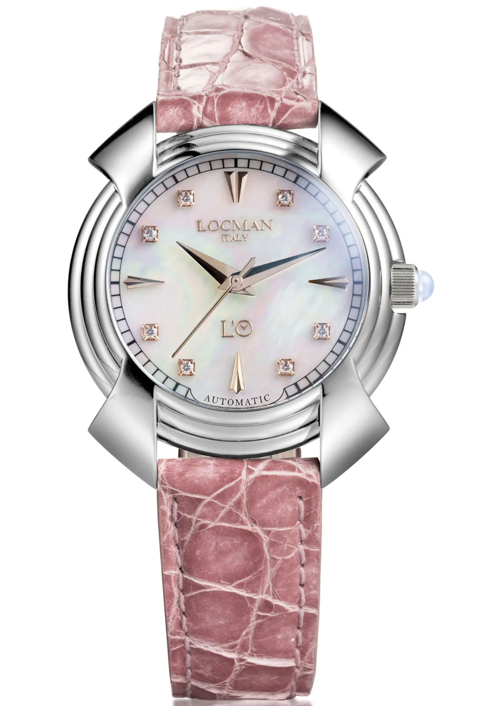 Decimo ETA 2892 Automatico - 38MM - Titanio-Madre Perla Bianca-Alligatore Rosa-Indici e Diamanti Applicati