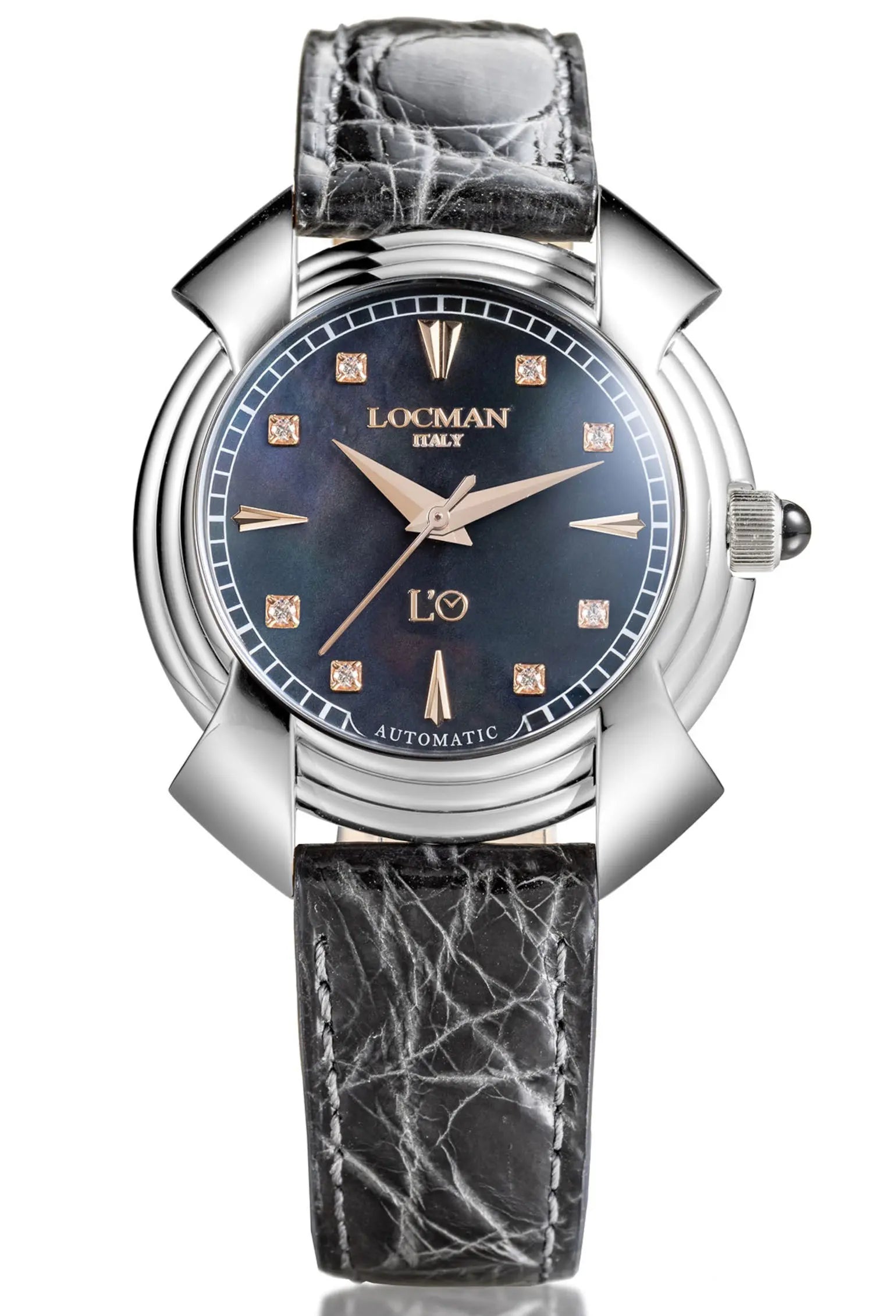 Decimo ETA 2892 Automatico - 38MM - Titanio-Madre Perla Nera-Alligatore Nero-Indici e Diamanti Applicati