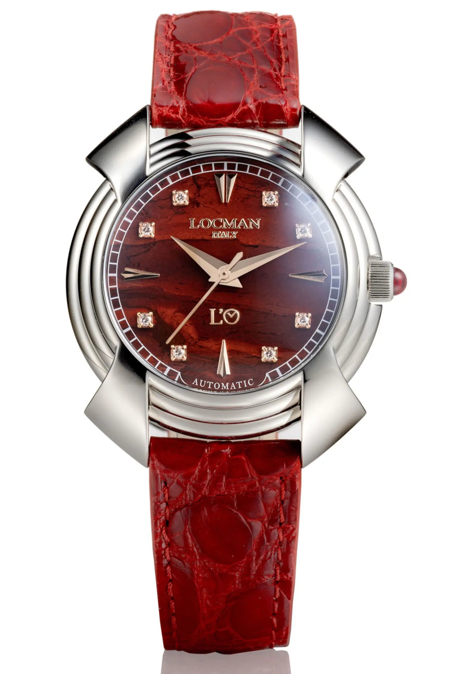 Decimo ETA 2892 Automatico - 38MM - Titanio-Diaspro Rosso-Alligatore Rosso-Indici e Diamanti Applicati