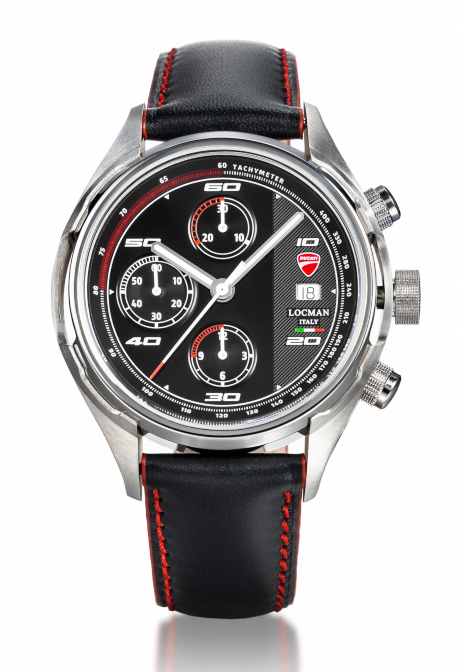 Ducati Cronografo Automatico - 42 MM - Nero-Pelle-Nero/Rosso-Bianche